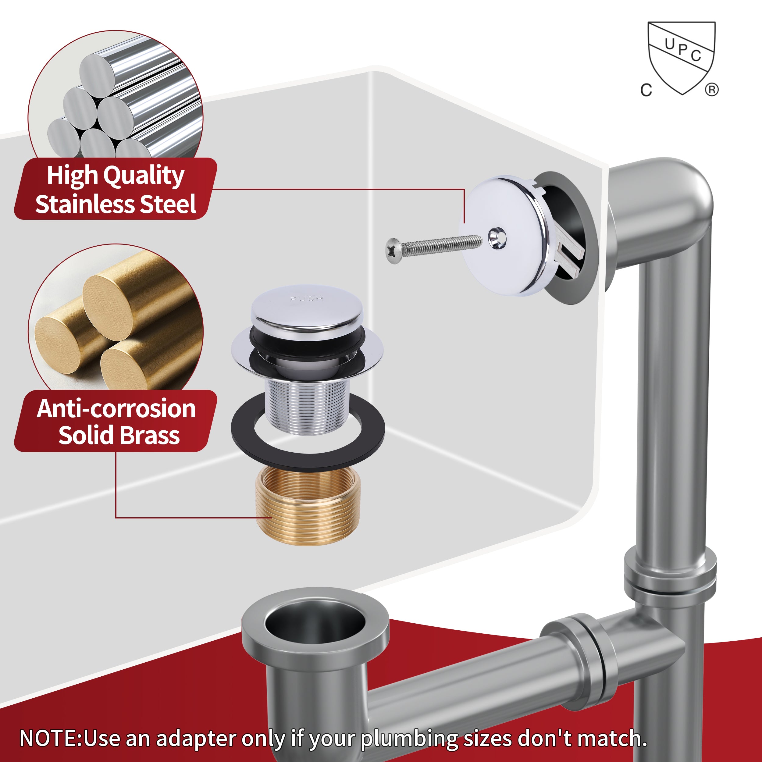 PRIMSOPH Tip-Toe Tub Drain Trim Kit with One Hole Overflow Faceplate, Chrome