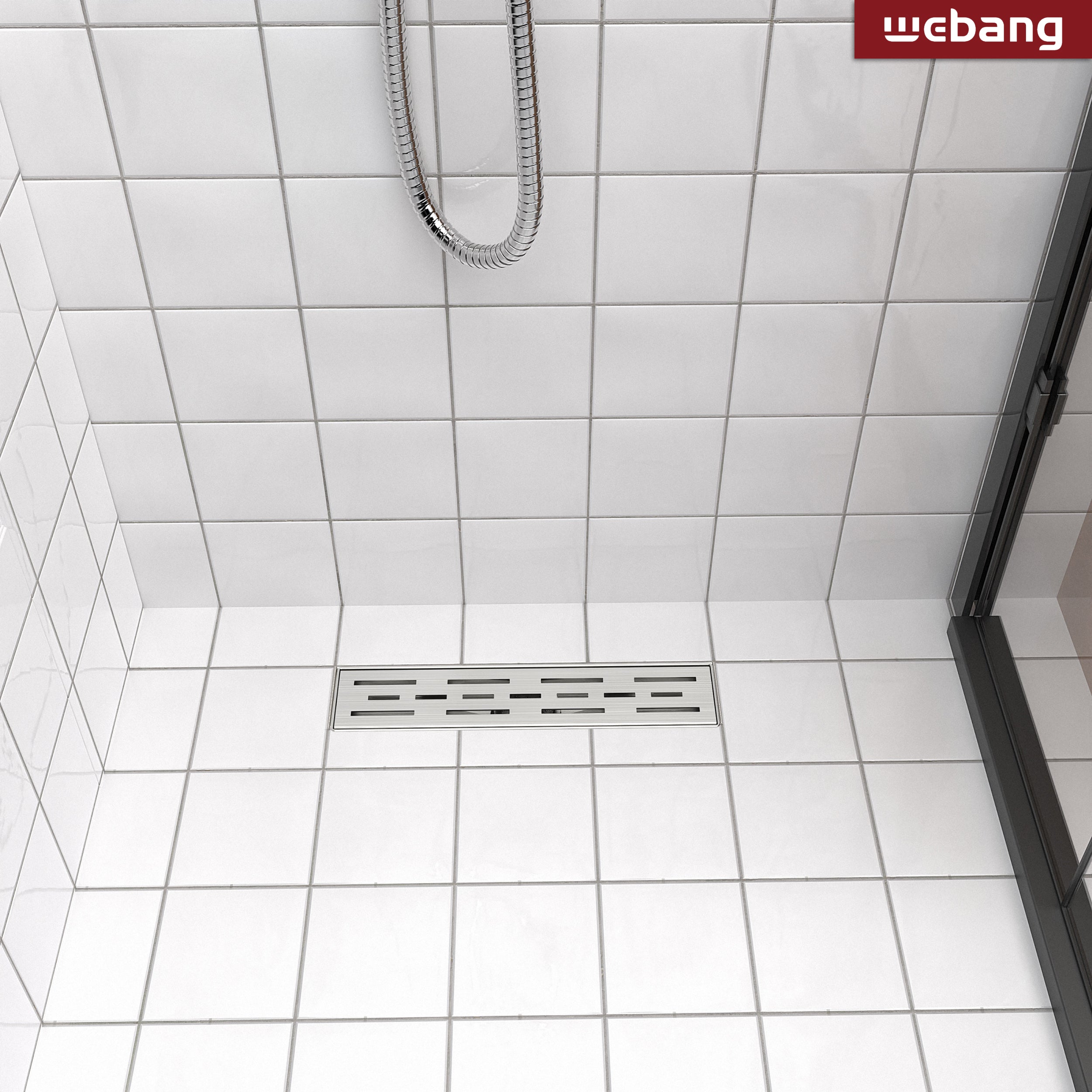 WEBANG 12 Inch Rainline Pattern Linear Shower Drain With Accessories, Brushed Stainless Steel