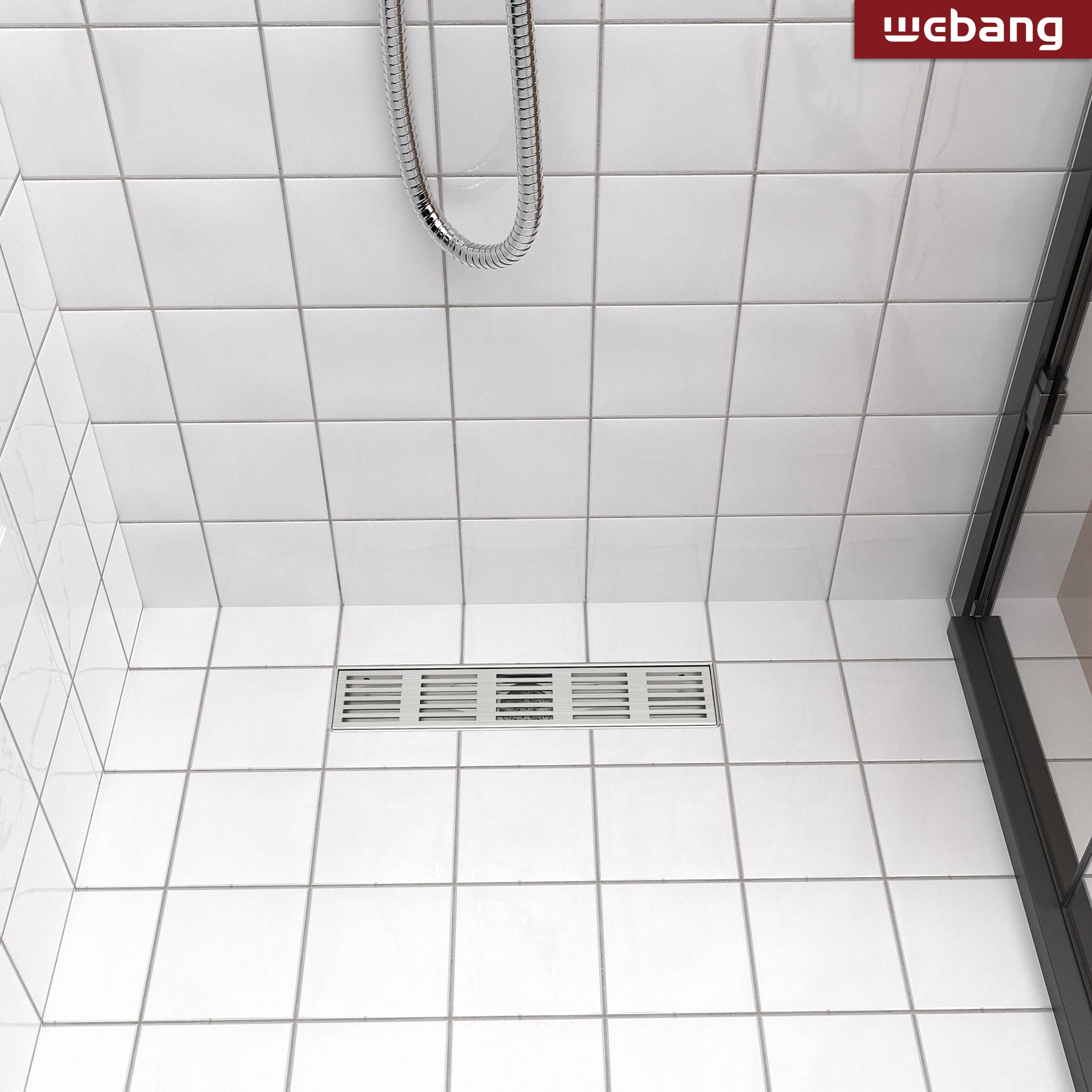 WEBANG 12 Inch Fence Pattern Linear Shower Drain With Accessories, Brushed Stainless Steel