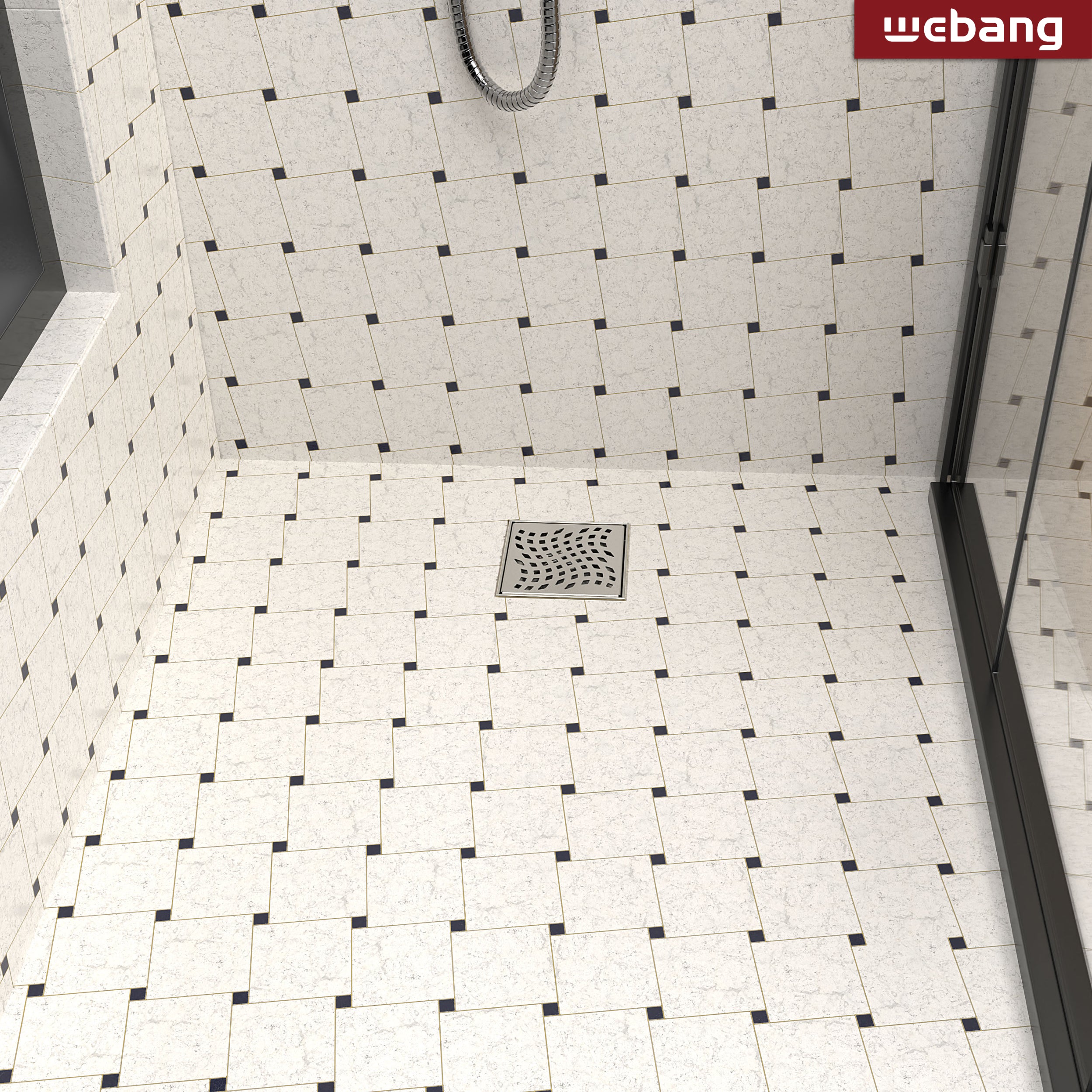 WEBANG 4 Inch Wave-Hole Pattern Square Shower Drain With Flange, Brushed Nickel