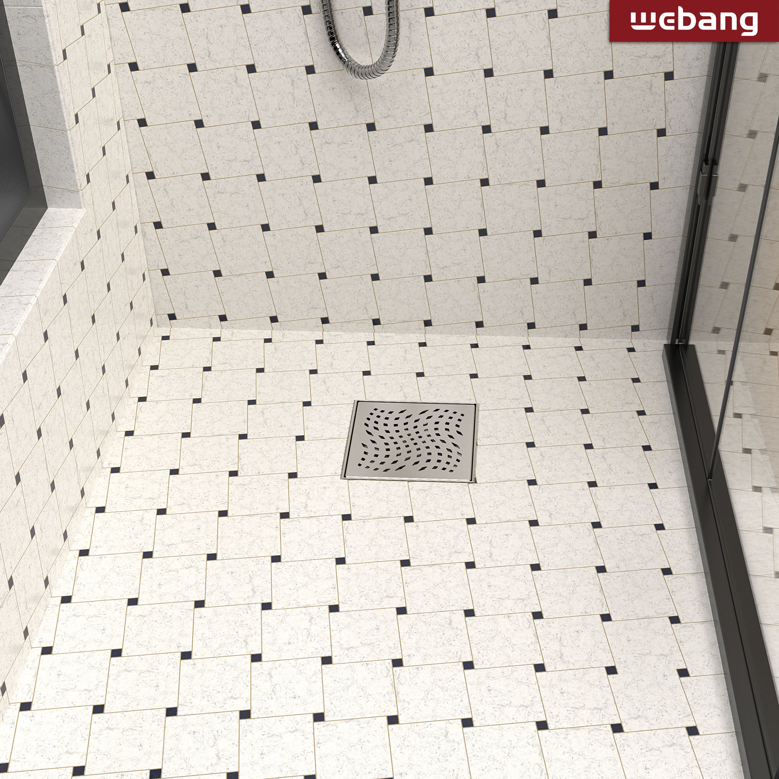 WEBANG 6 Inch Wave-Hole Pattern Square Shower Drain With Flange, Brushed Nickel