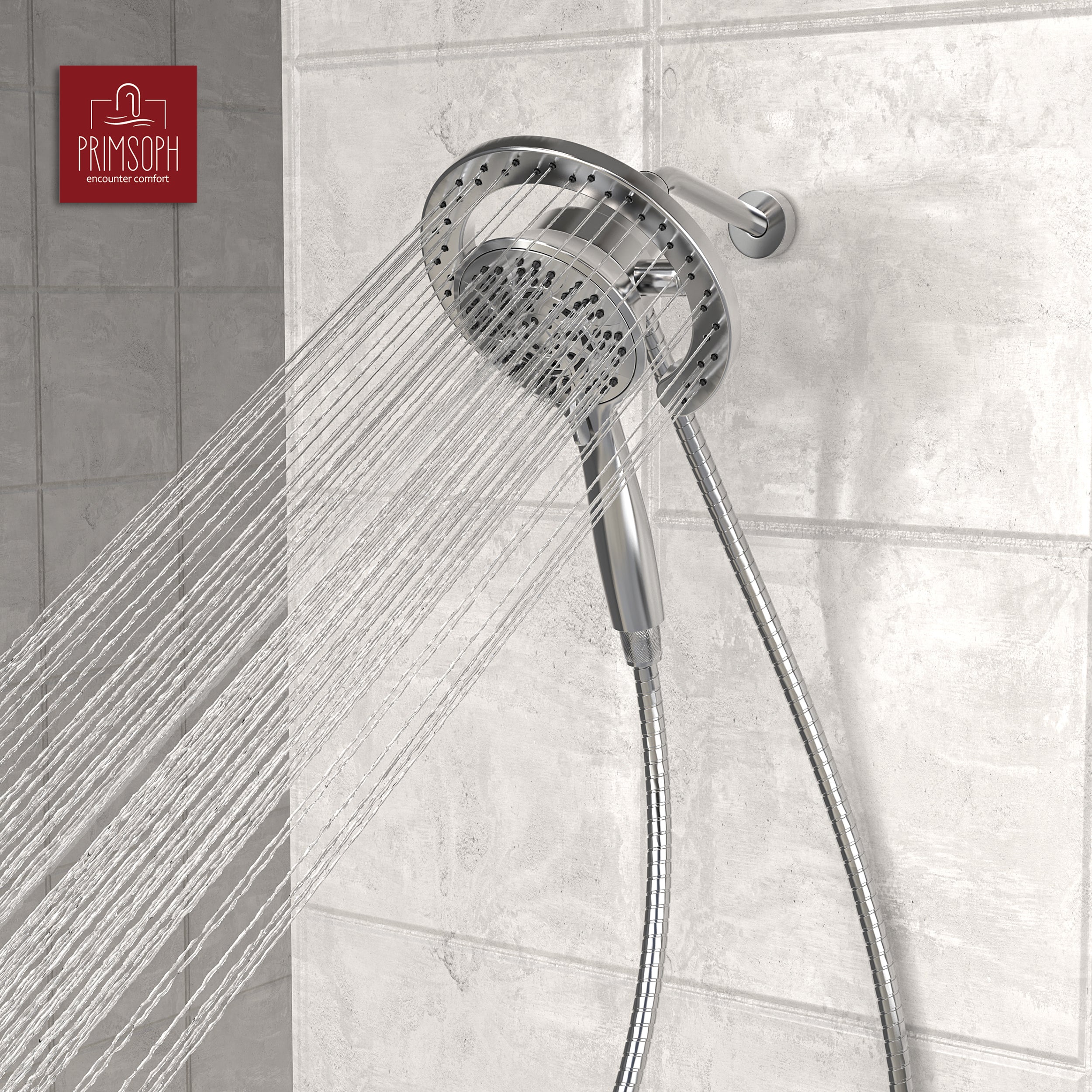 PRIMSOPH 10-Mode High Pressure Handheld and Round Rainfall Shower Head with Magnetic Docking and Stainless Steel Hose, Chrome