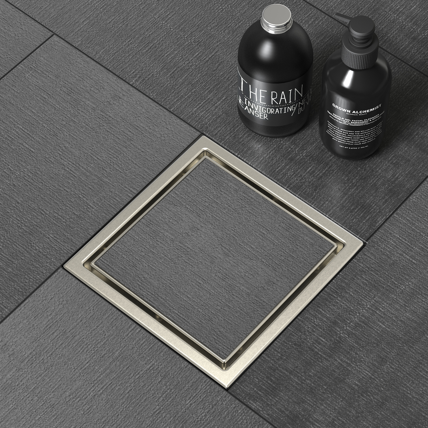 WEBANG 6 Inch Wide Frame Reversible 2-in-1 Tile-In Square Shower Drain With Flange, Brushed Nickel