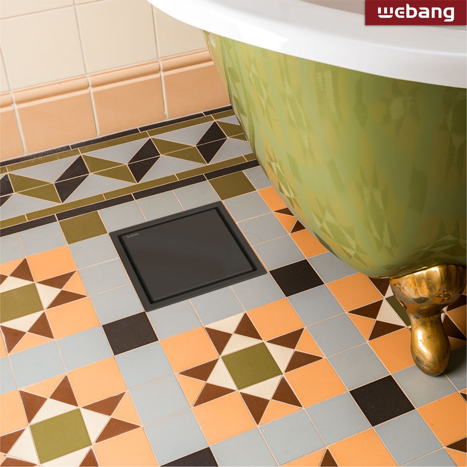 WEBANG 6 Inch Wide Frame Reversible 2-in-1 Tile-In Square Shower Floor Drain With Flange, Matte Black