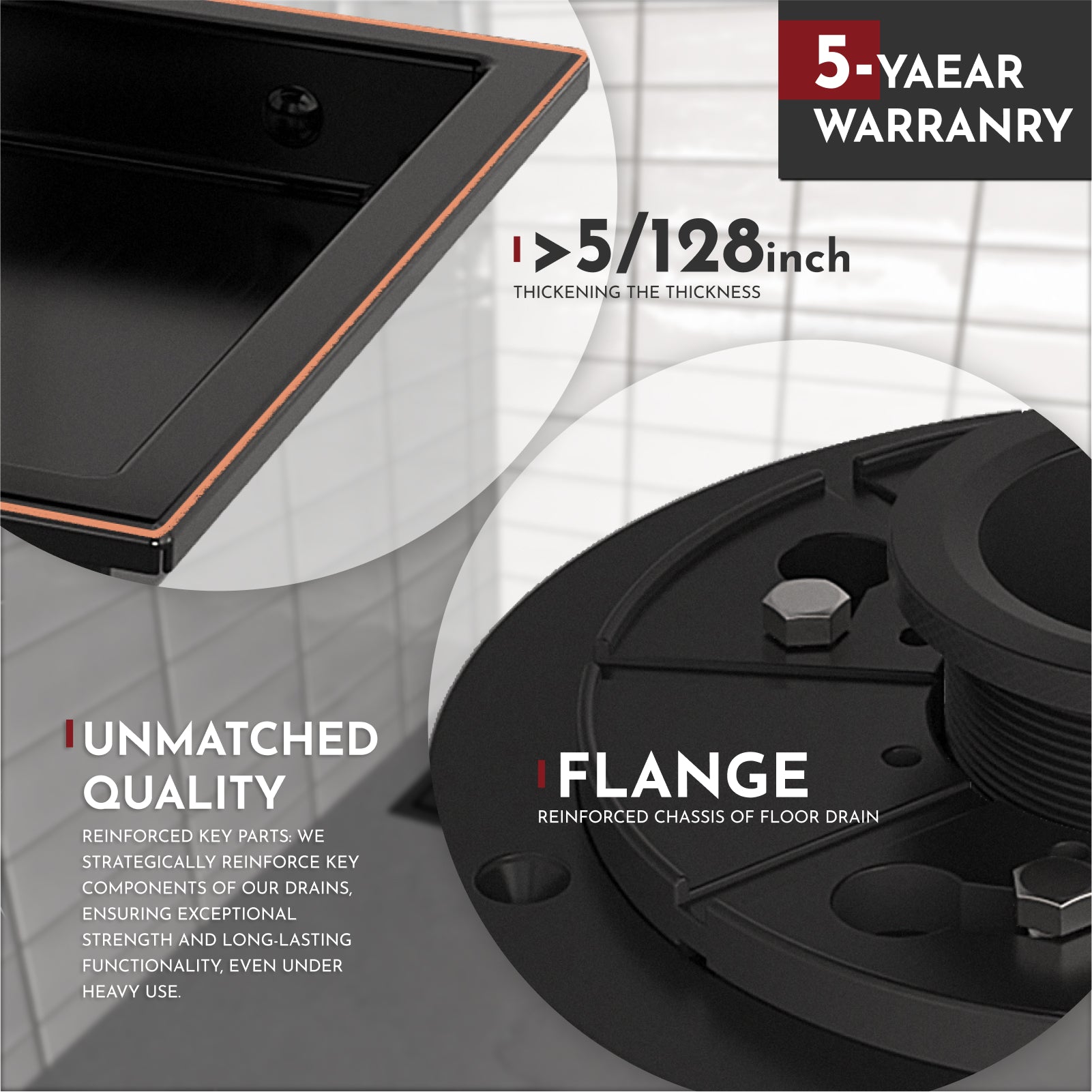 WEBANG 6 Inch Wide Frame Reversible 2-in-1 Tile-In Square Shower Floor Drain With Flange, Oil Rubbed Bronze