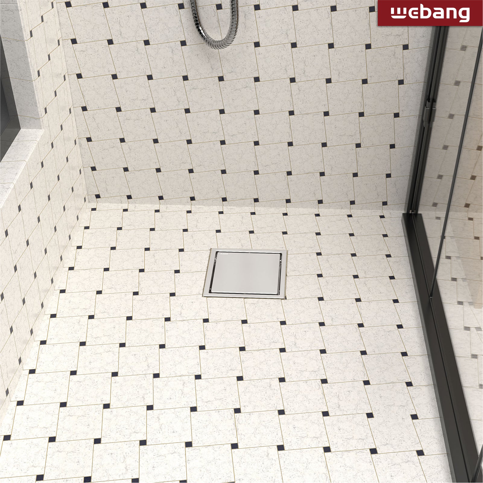 WEBANG 6 Inch Wide Frame Reversible 2-in-1 Tile-In Square Shower Floor Drain With Flange, Brushed Stainless Steel
