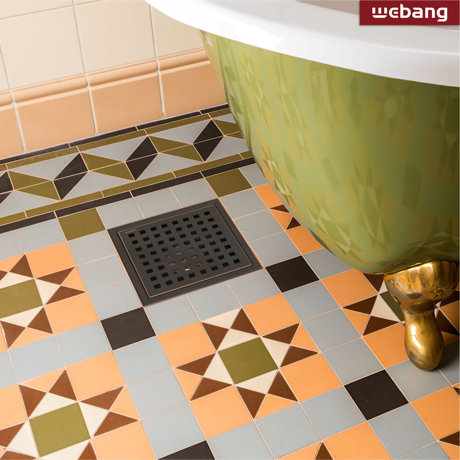 WEBANG 6 Inch Wide Frame Square Hole Pattern Square Shower Drain With Flange, Oil Rubbed Bronze