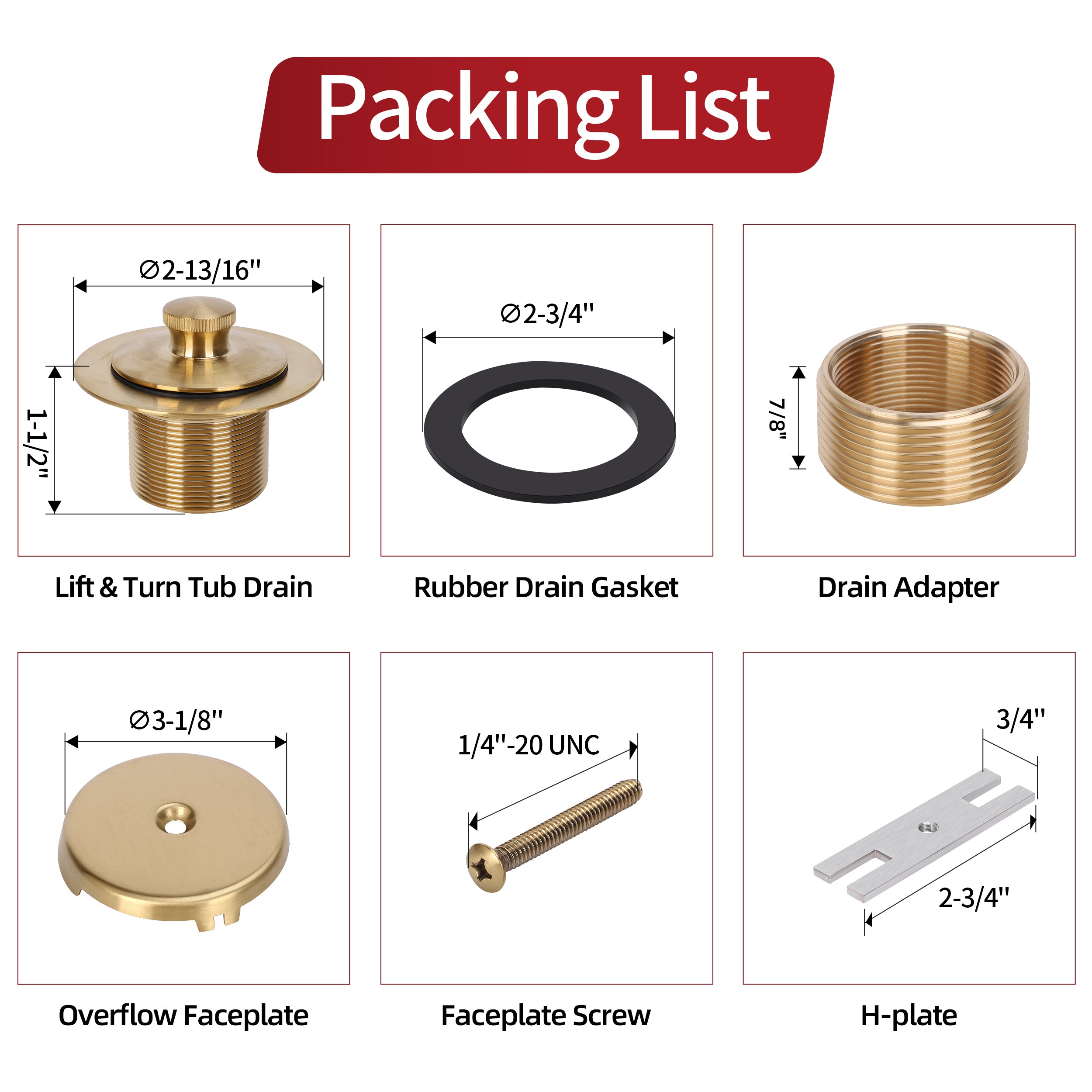 PRIMSOPH Lift Turn Tub Drain Trim Kit with One Hole Overflow Faceplate, Brushed Gold