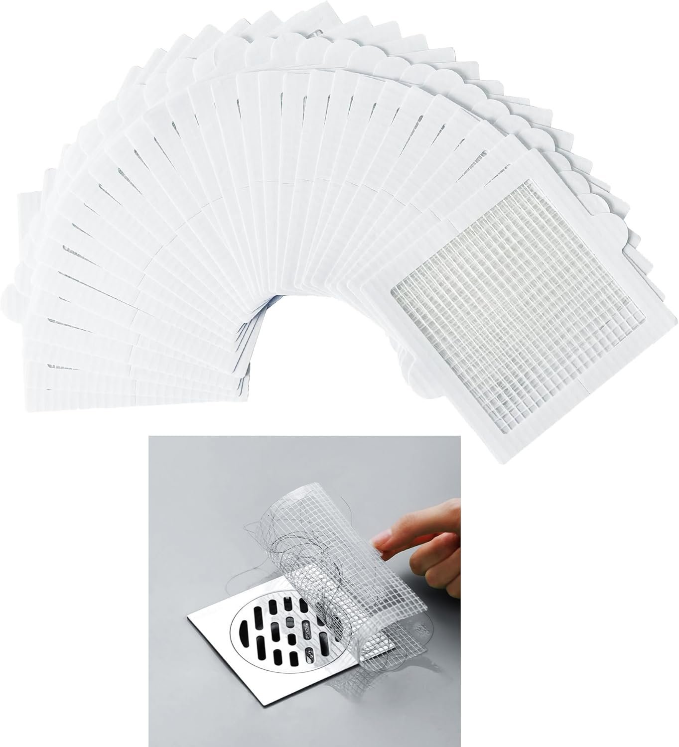 PRIMSOPH 6 Inch Square Disposable Shower Drain Strainer & Hair Catcher Stickers (30-Pack)