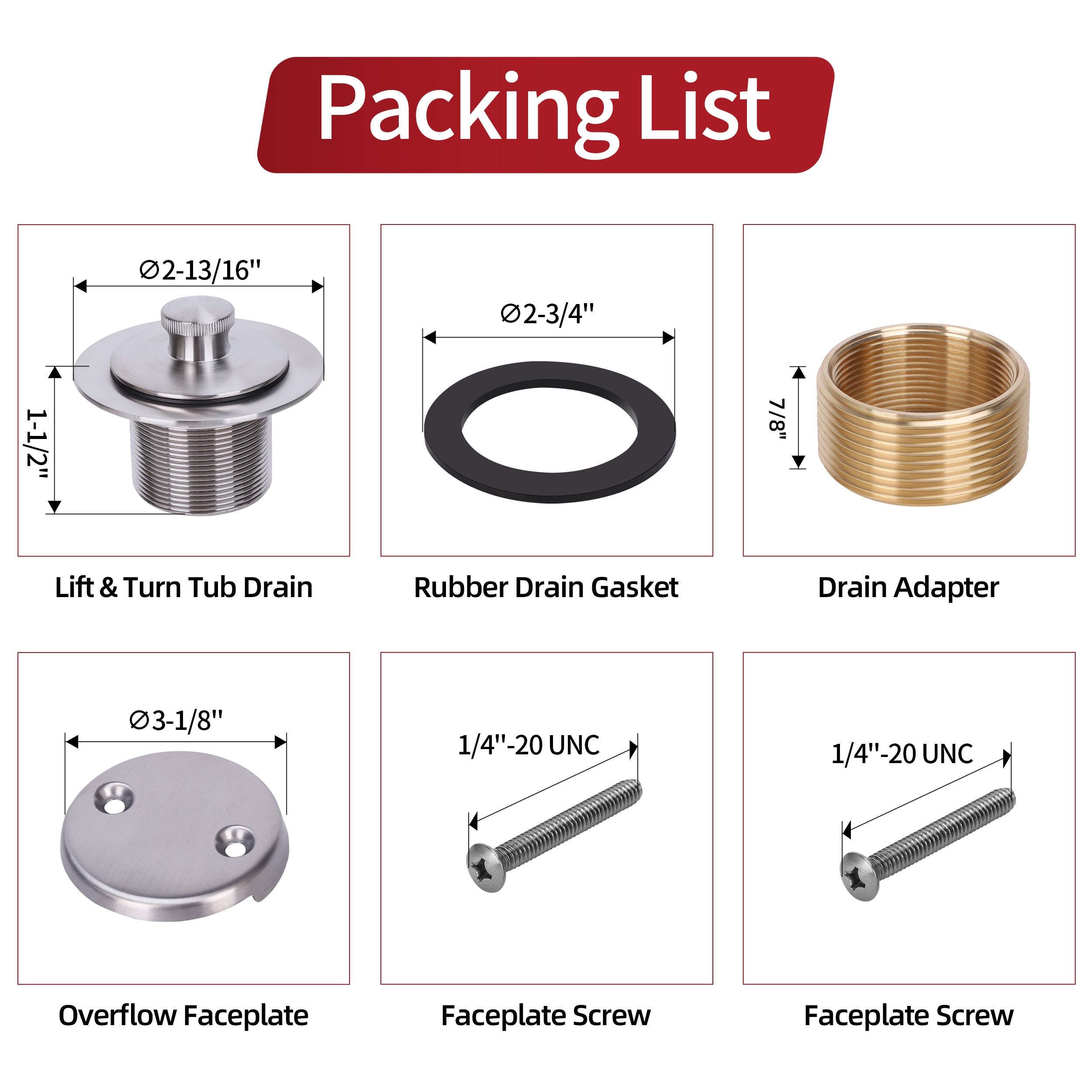 PRIMSOPH Lift Turn Tub Drain Trim Kit with Two Hole Overflow Faceplate, Brushed Nickel