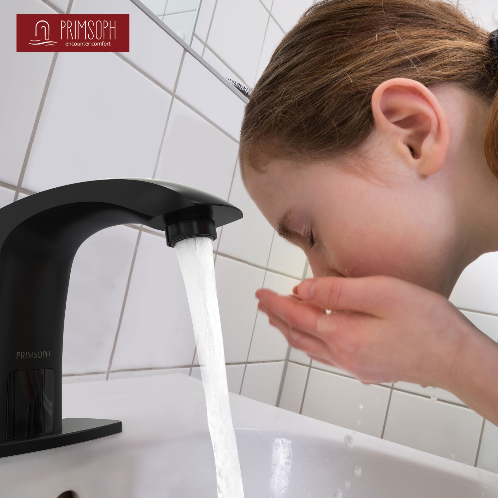 PRIMSOPH Model 8009 Battery and Plug-In Powered Touchless Faucet with Temperature Mixer, Matte Black