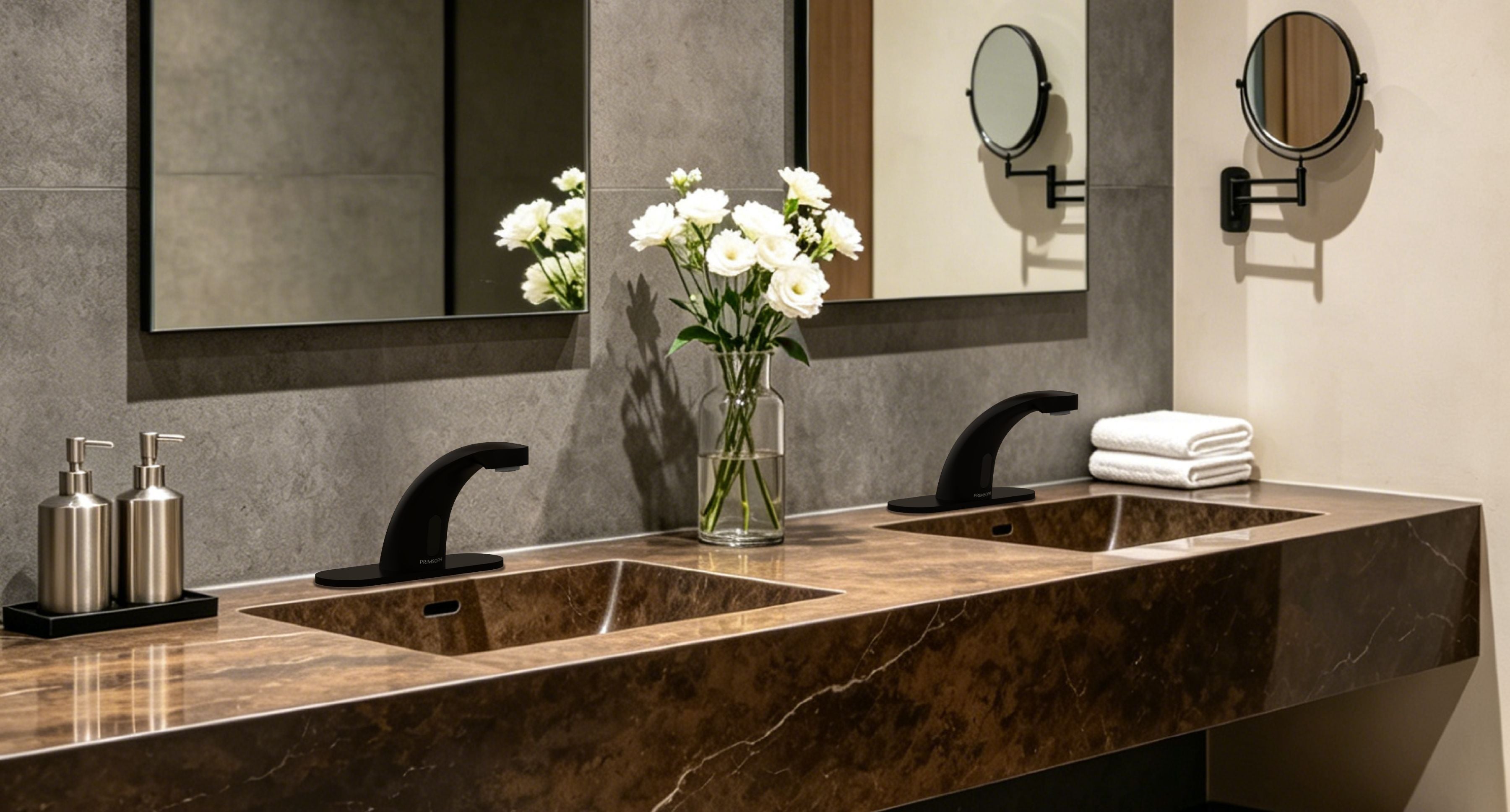 Bathroom vanity with Primsoph 8012 Compact touchless faucets