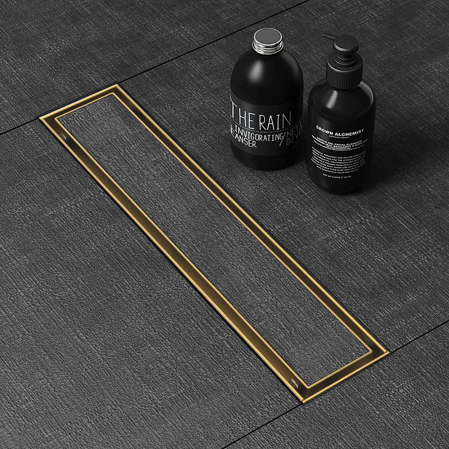 WEBANG 12 Inch Reversible 2-in-1 Linear Shower Drain With Accessories, Brushed Gold