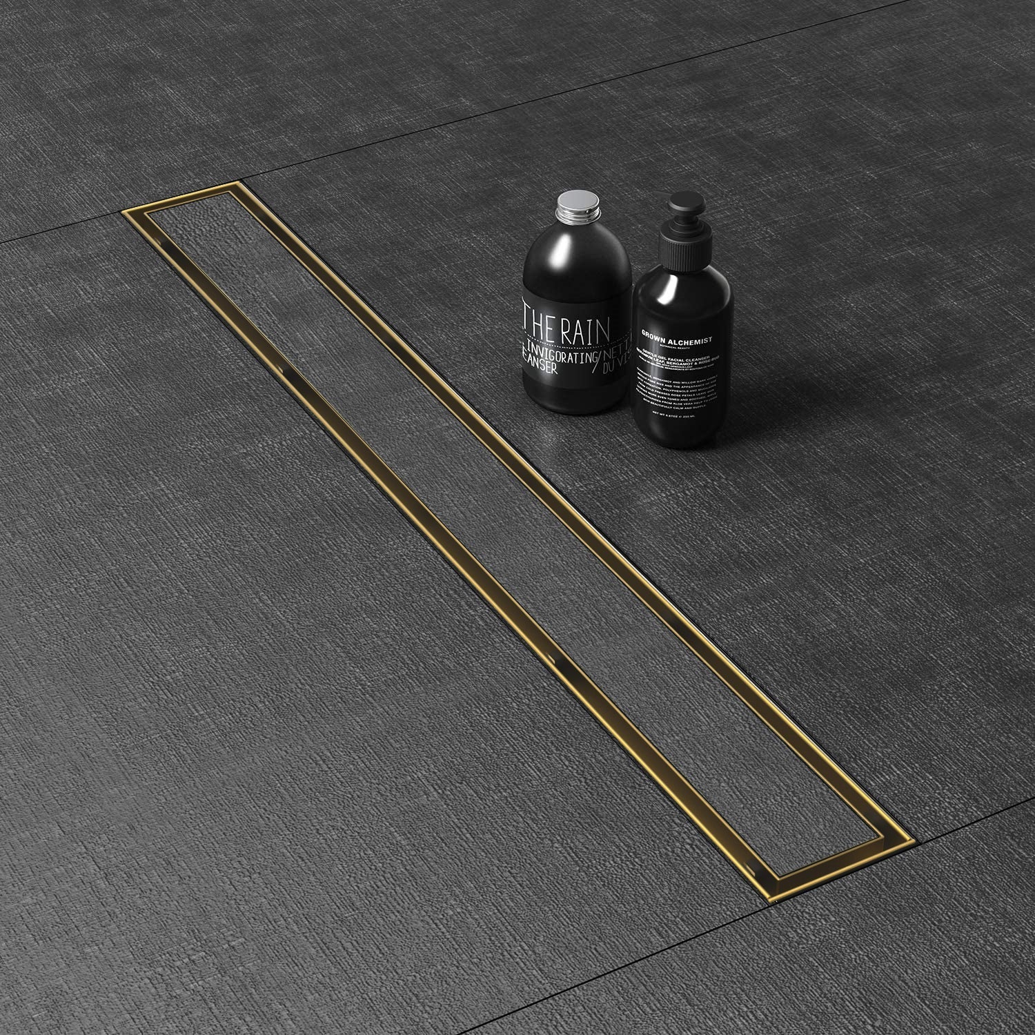 WEBANG 24 Inch Reversible 2-in-1 Linear Shower Drain With Accessories, Brushed Gold