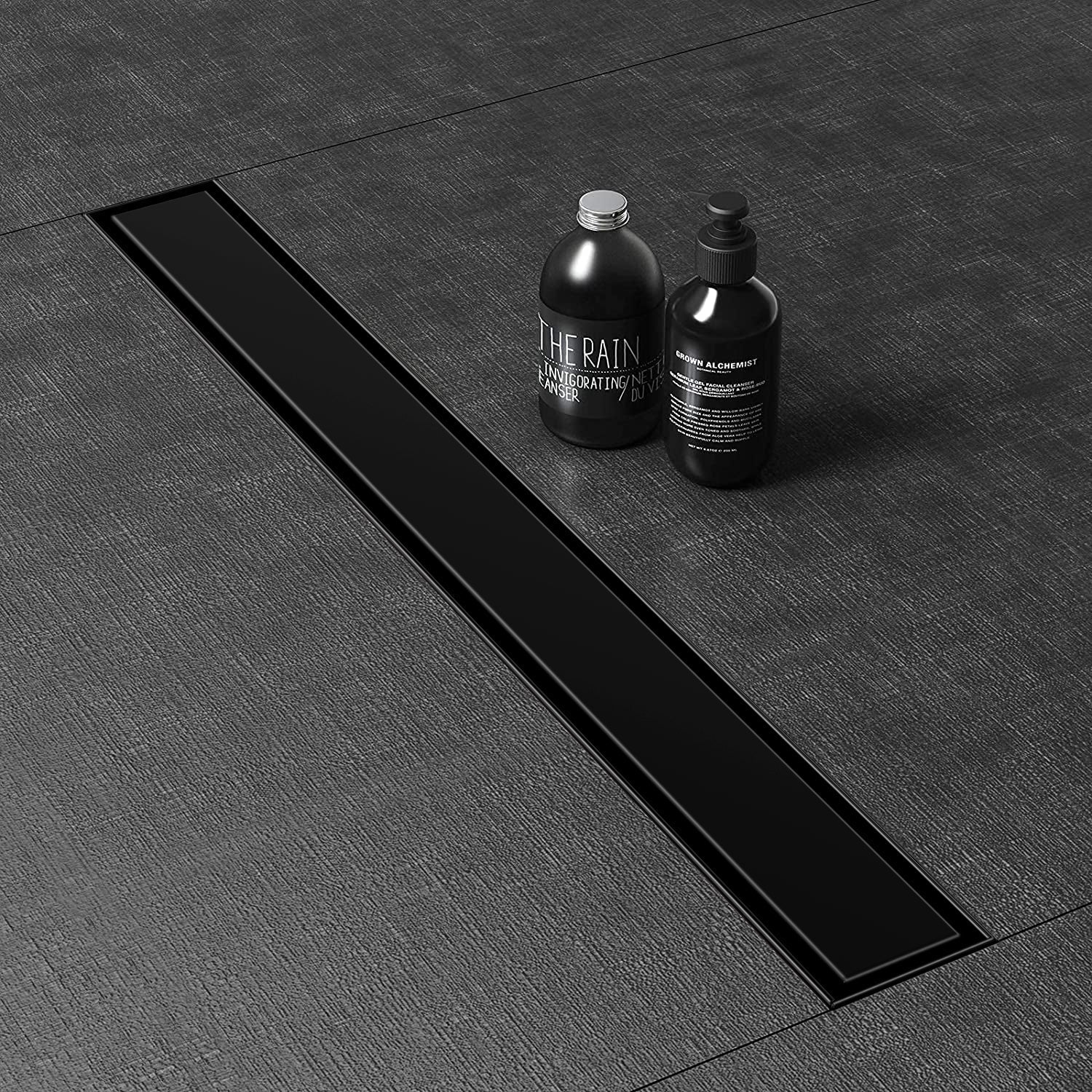 WEBANG 48 Inch Reversible 2-in-1 Linear Shower Drain With Accessories, Matte Black