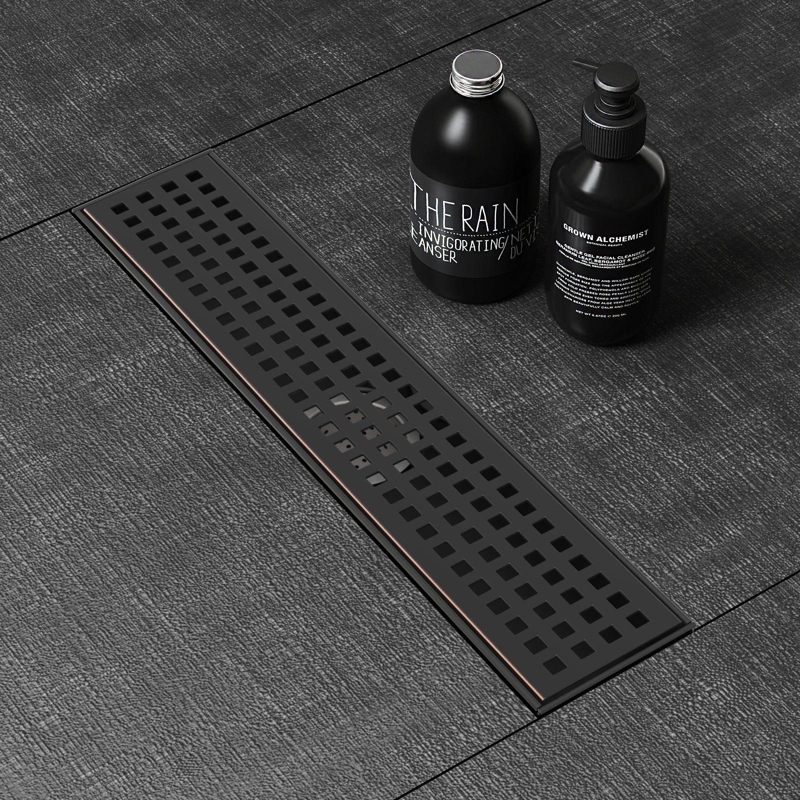 WEBANG 12 Inch Square Hole Pattern Linear Shower Drain With Accessories, Oil Rubbed Bronze