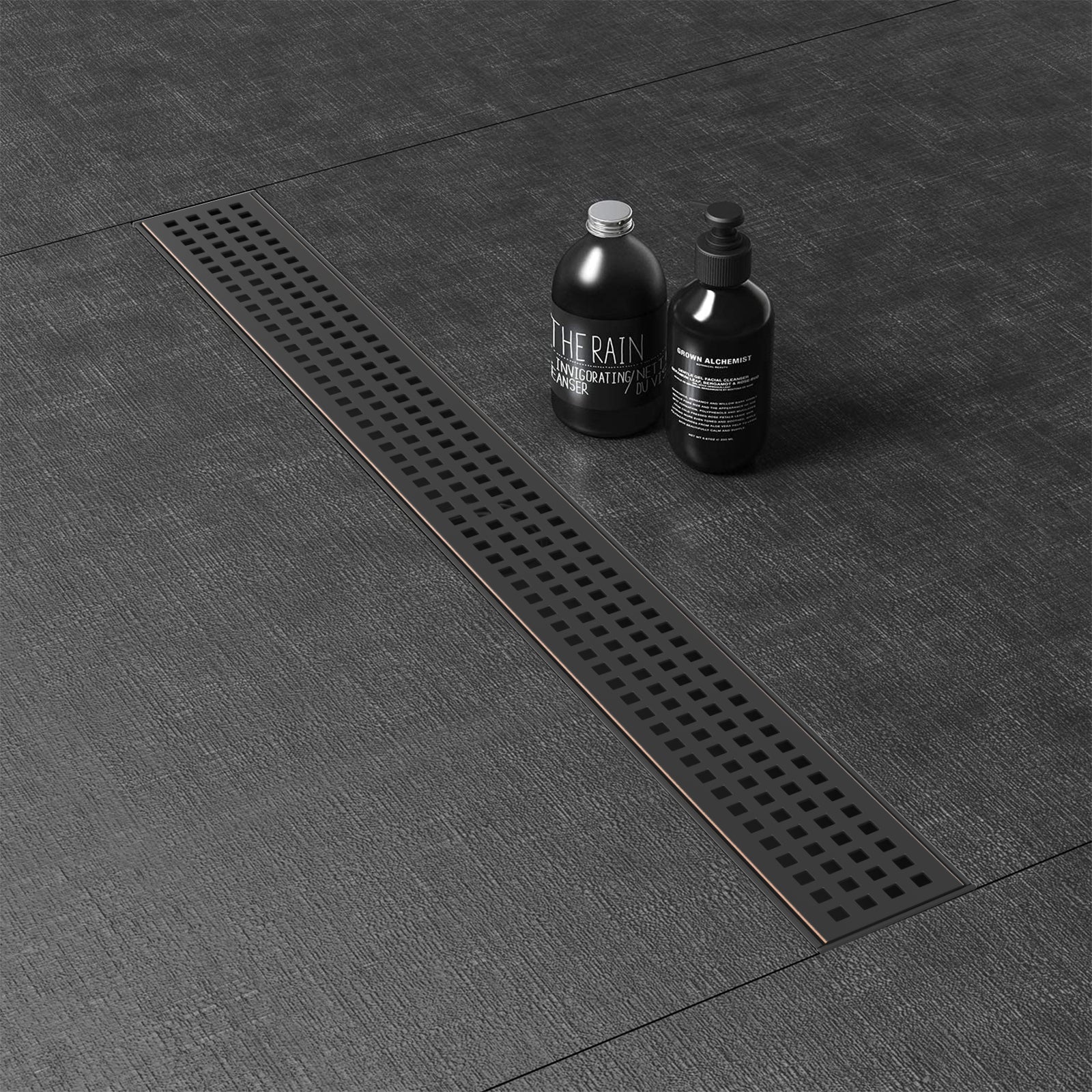 WEBANG 24 Inch Square Hole Pattern Linear Shower Drain With Accessories, Oil Rubbed Bronze