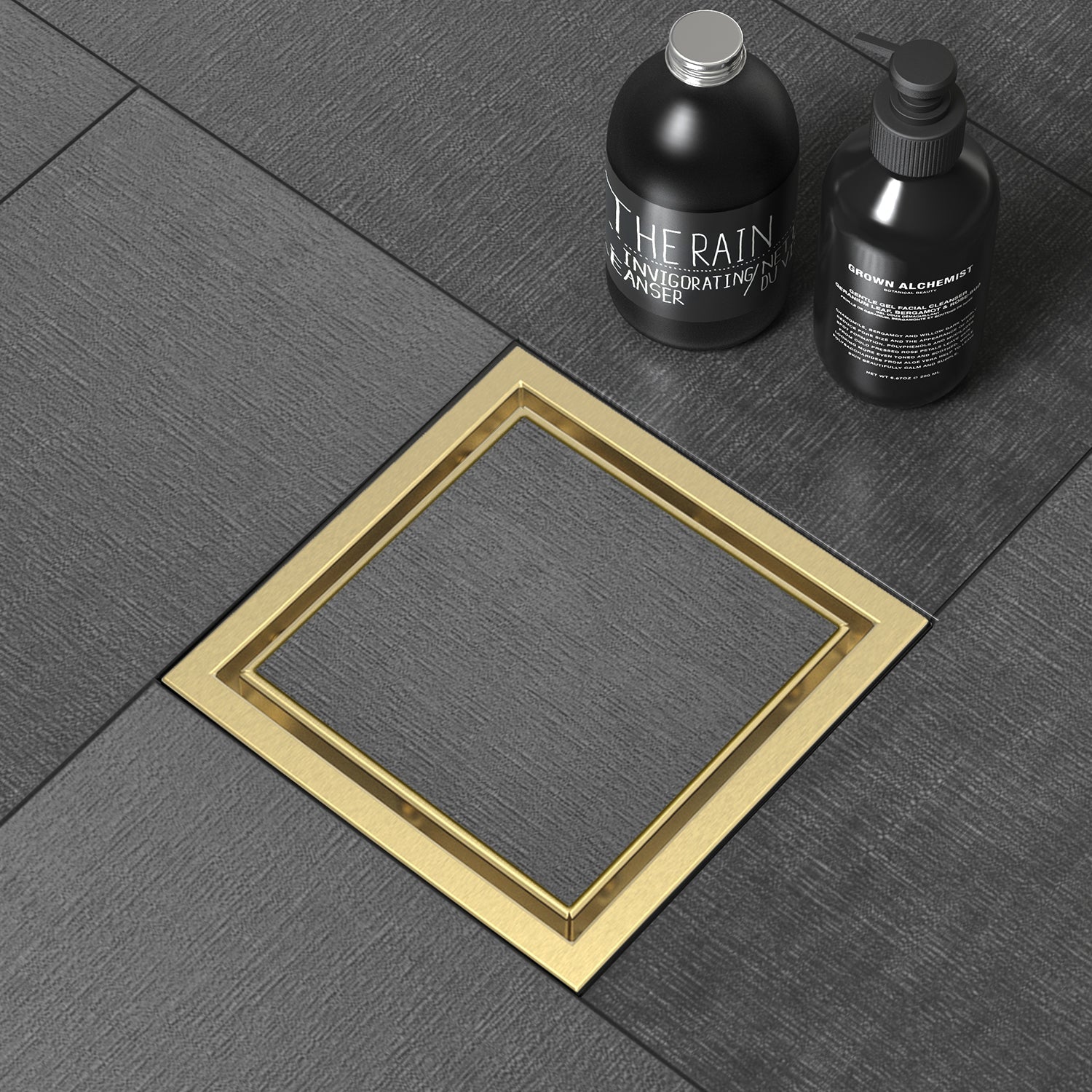 WEBANG 4 Inch Wide Frame Reversible 2-in-1 Tile-In Square Shower Drain With Flange, Brushed Gold