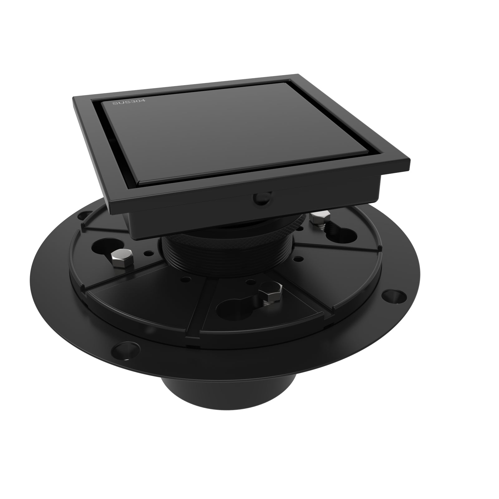 WEBANG 4 Inch Wide Frame Reversible 2-in-1 Tile-In Square Shower Drain With Flange, Matte Black