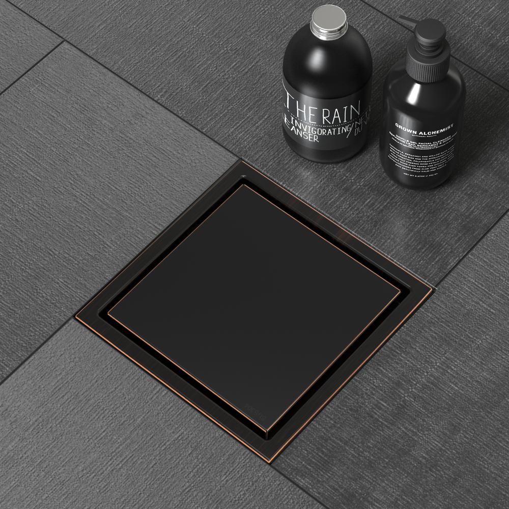WEBANG 4 Inch Wide Frame Reversible 2-in-1 Tile-In Square Shower Drain With Flange, Oil Rubbed Bronze