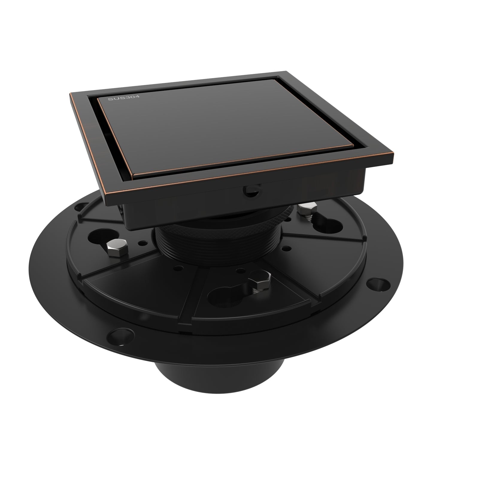 WEBANG 4 Inch Wide Frame Reversible 2-in-1 Tile-In Square Shower Drain With Flange, Oil Rubbed Bronze