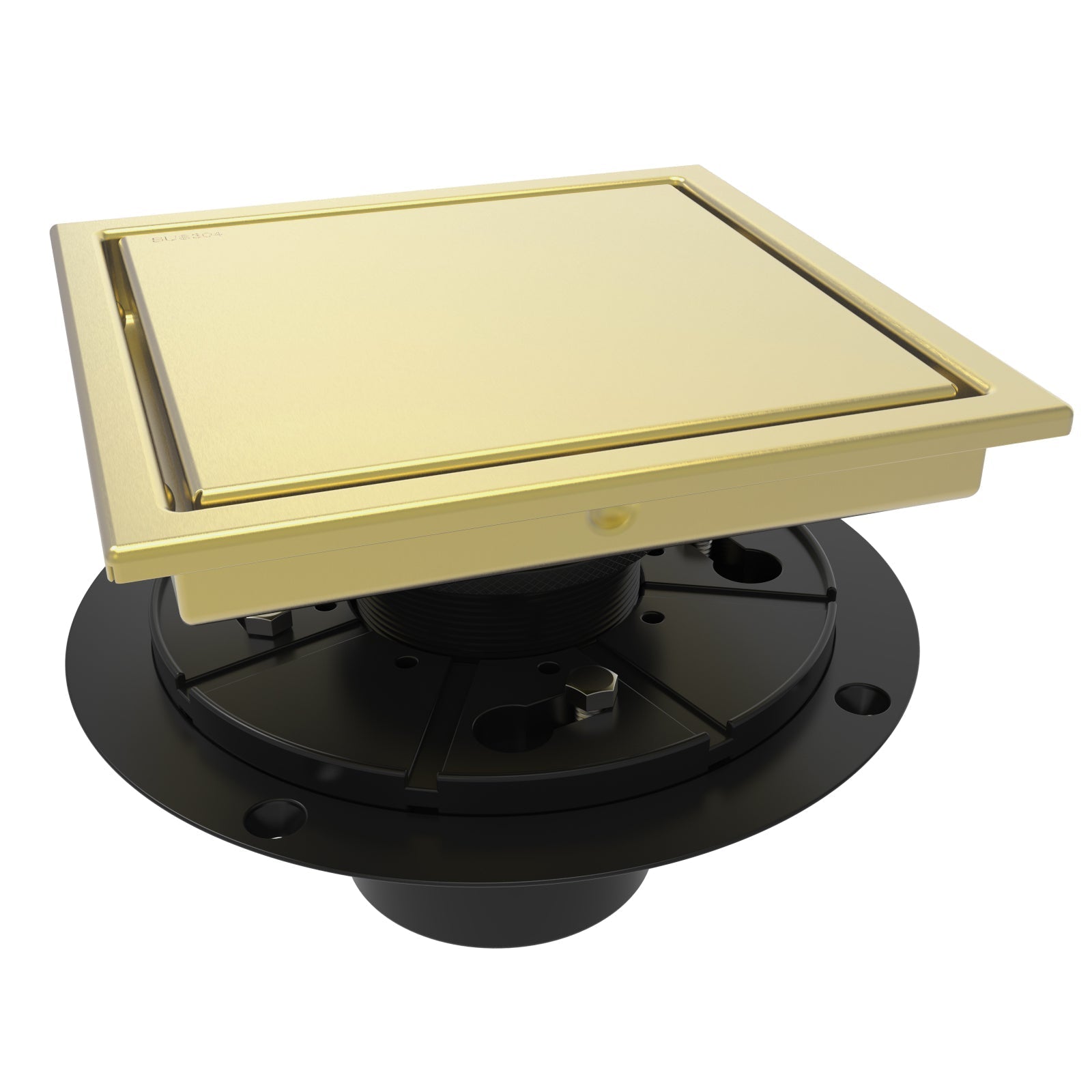 WEBANG 6 Inch Wide Frame Reversible 2-in-1 Tile-In Square Shower Floor Drain With Flange, Brushed Gold