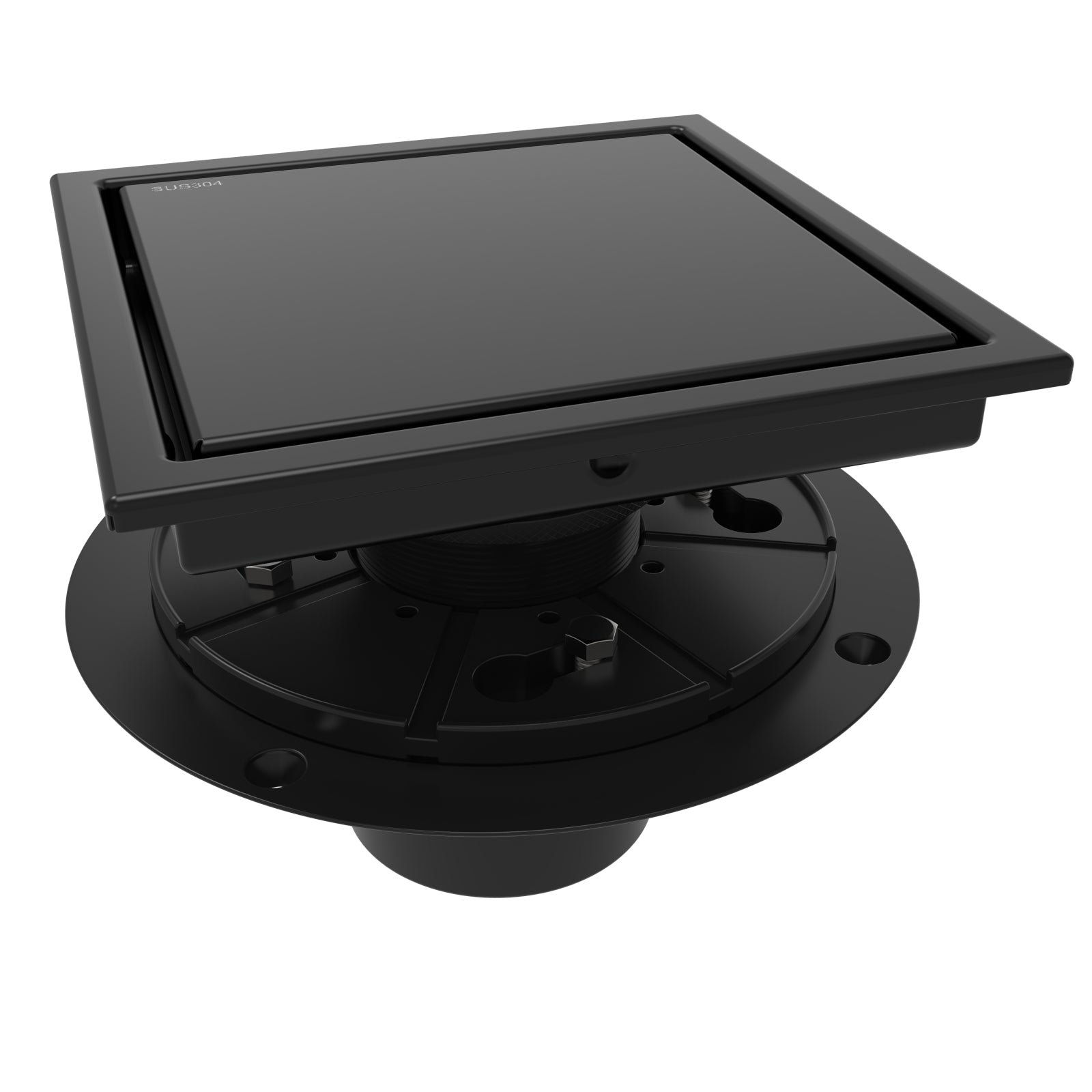 WEBANG 6 Inch Wide Frame Reversible 2-in-1 Tile-In Square Shower Floor Drain With Flange, Matte Black