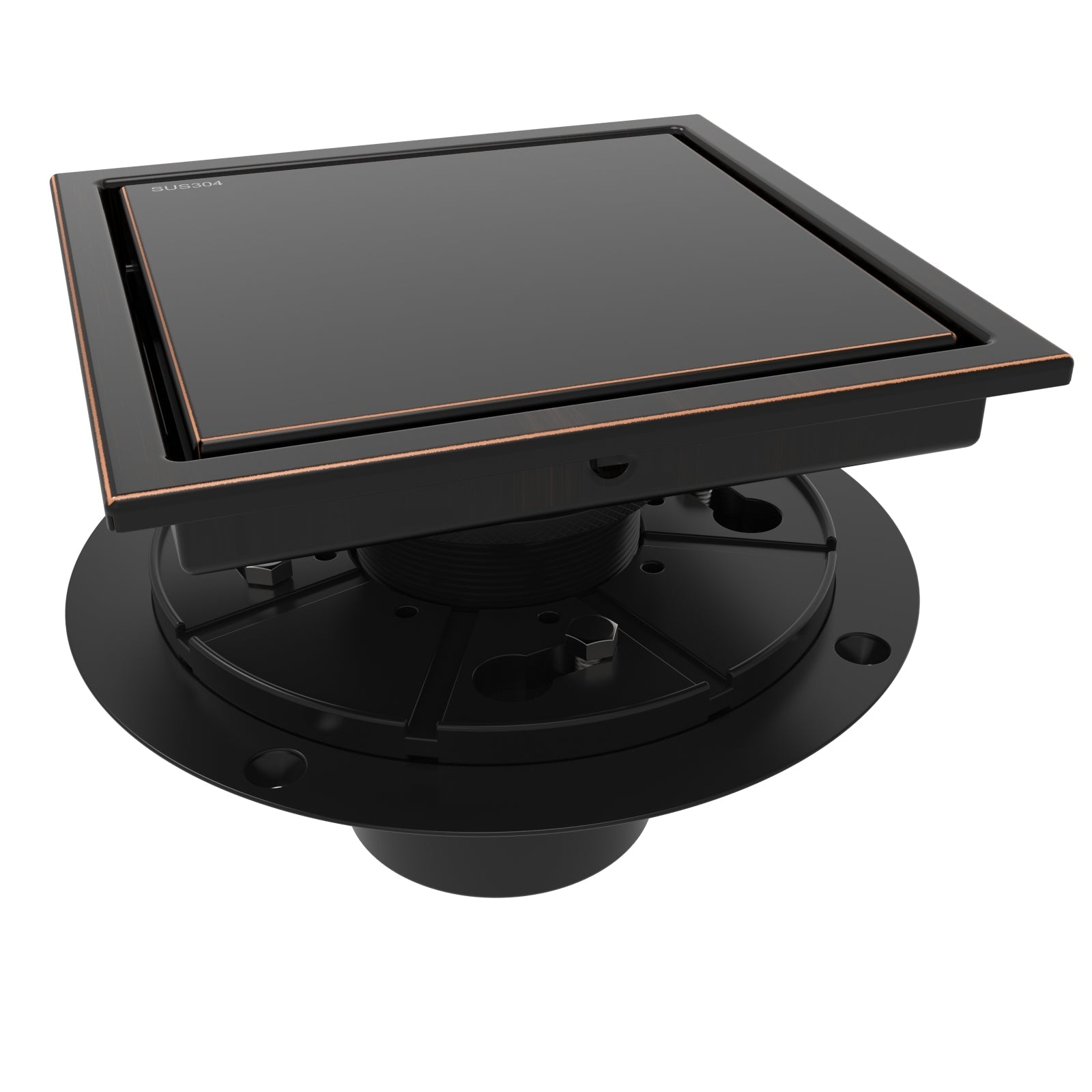 WEBANG 6 Inch Wide Frame Reversible 2-in-1 Tile-In Square Shower Floor Drain With Flange, Oil Rubbed Bronze