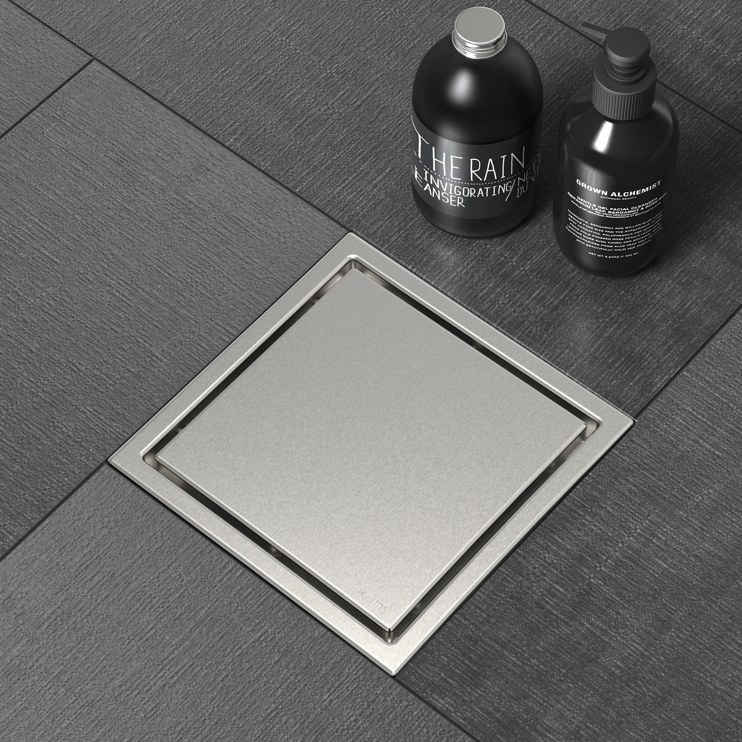 WEBANG 6 Inch Wide Frame Reversible 2-in-1 Tile-In Square Shower Floor Drain With Flange, Brushed Stainless Steel