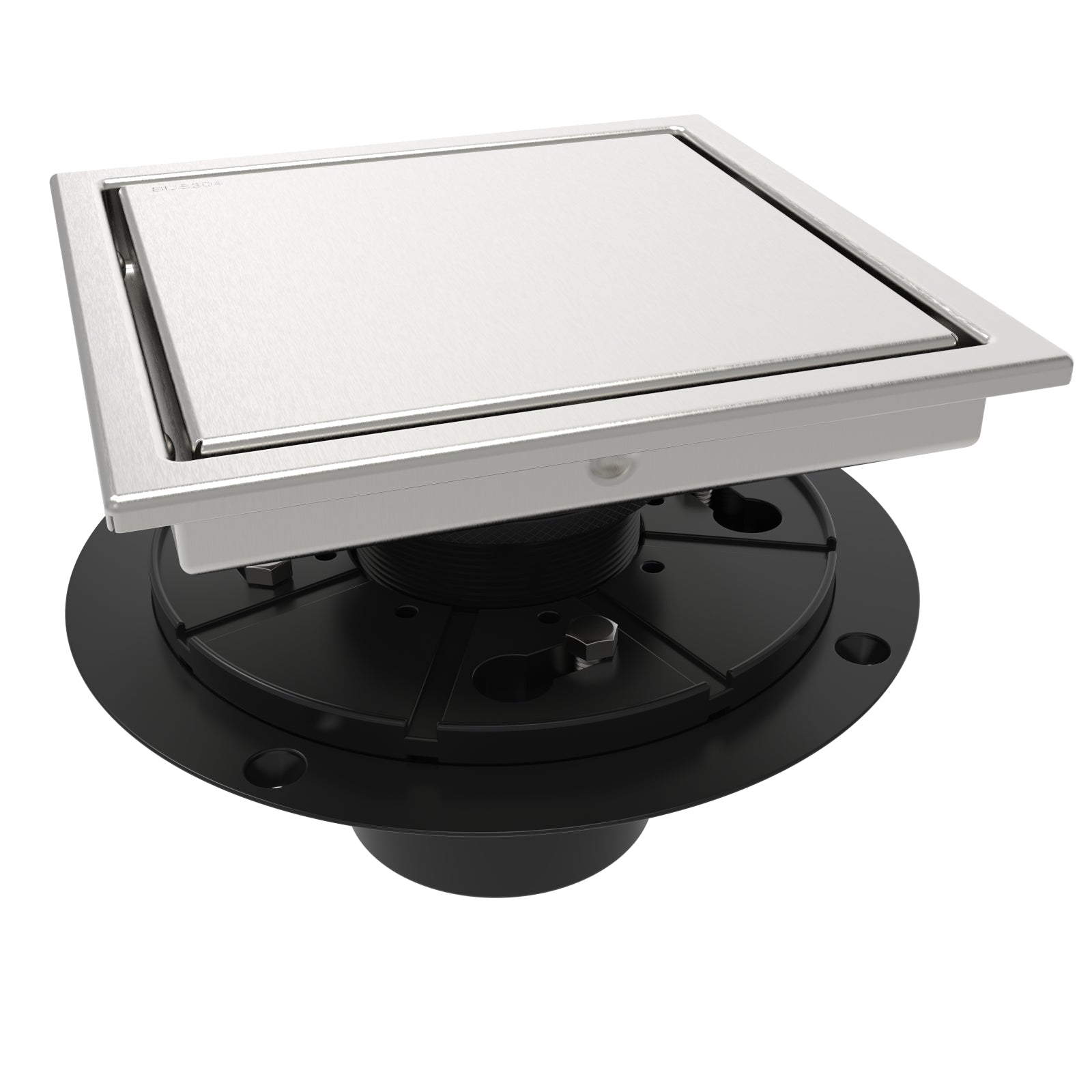WEBANG 6 Inch Wide Frame Reversible 2-in-1 Tile-In Square Shower Floor Drain With Flange, Brushed Stainless Steel