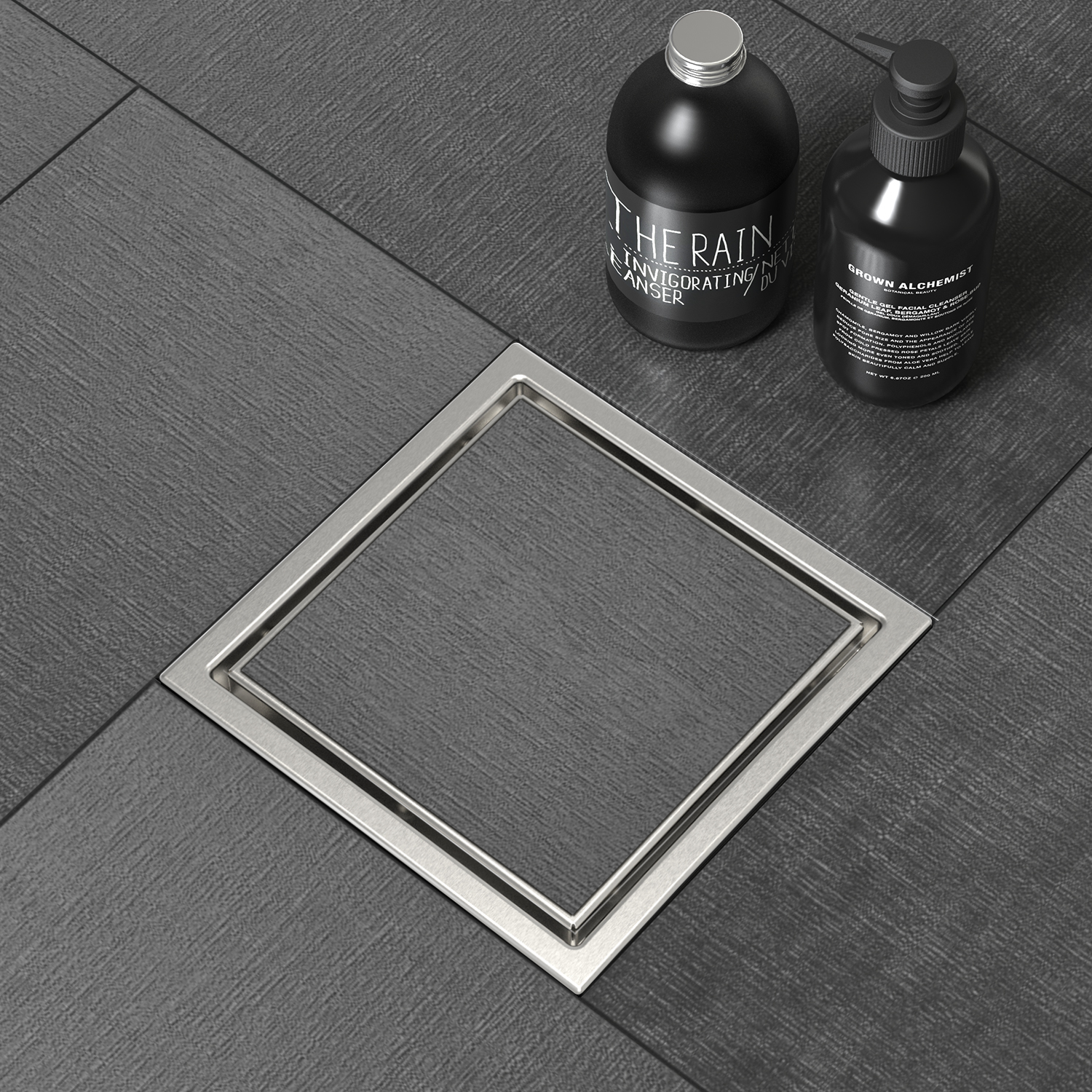 WEBANG 6 Inch Wide Frame Reversible 2-in-1 Tile-In Square Shower Floor Drain With Flange, Brushed Stainless Steel