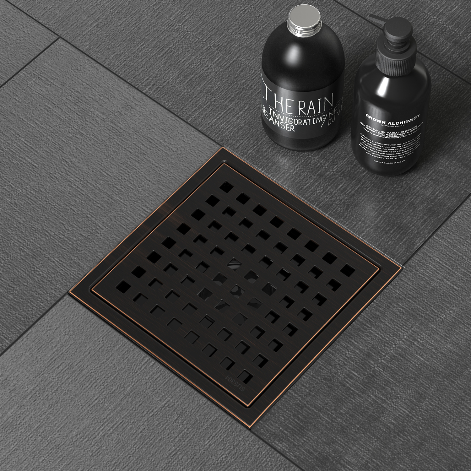 WEBANG 6 Inch Wide Frame Square Hole Pattern Square Shower Drain With Flange, Oil Rubbed Bronze
