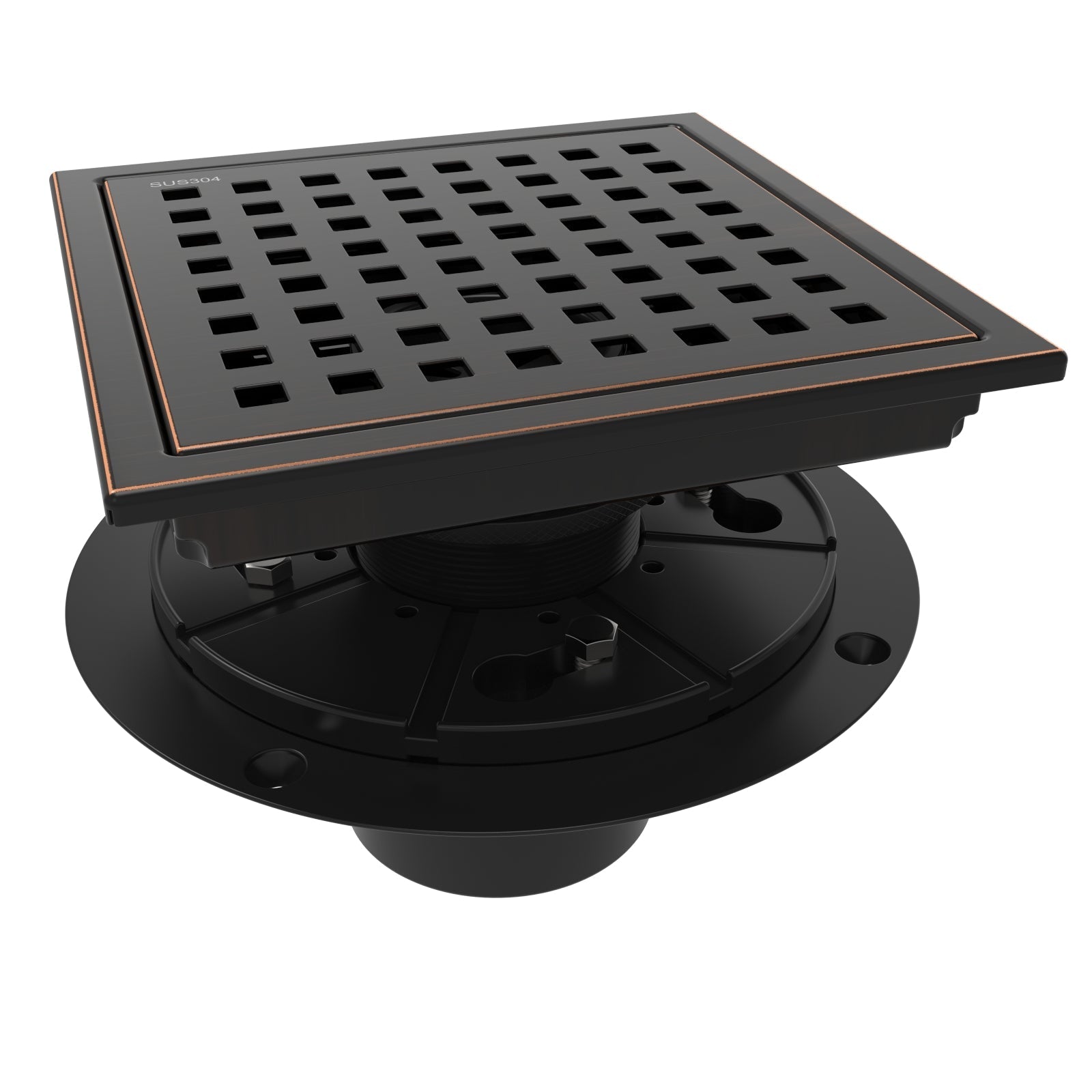 WEBANG 6 Inch Wide Frame Square Hole Pattern Square Shower Drain With Flange, Oil Rubbed Bronze