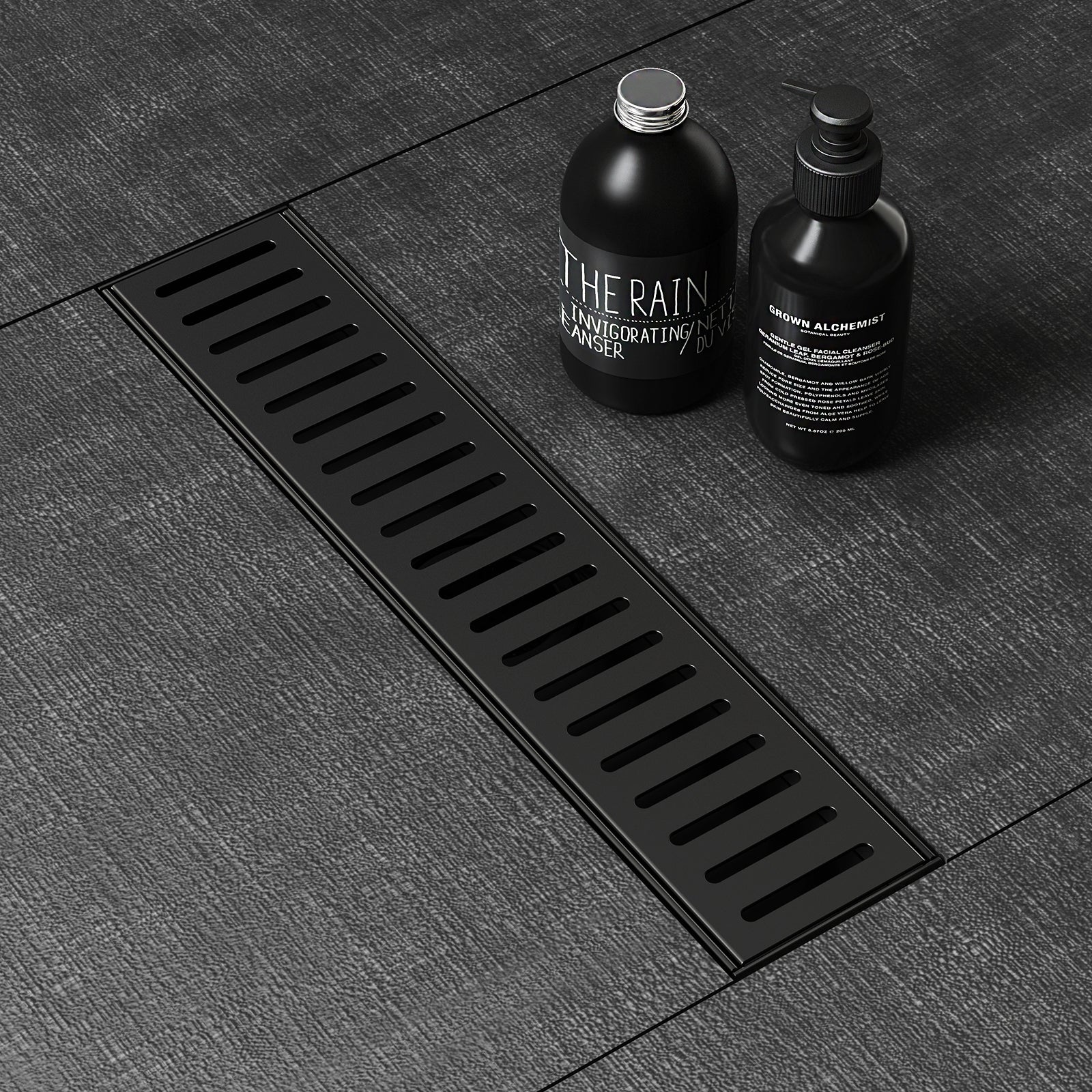 WEBANG 12 Inch Capsule Pattern Linear Shower Drain With Accessories, Matte Black