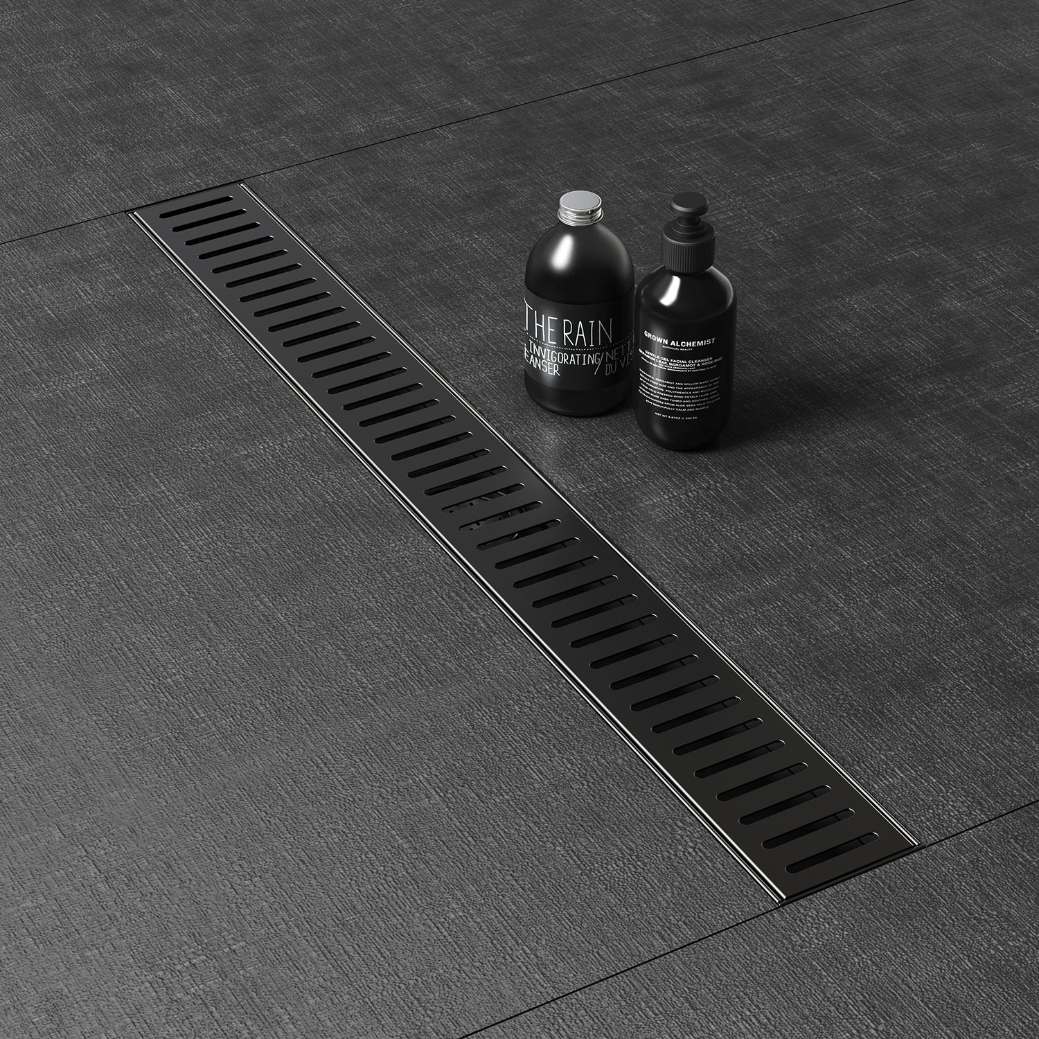 WEBANG 60 Inch Capsule Pattern Linear Shower Drain With Accessories, Matte Black