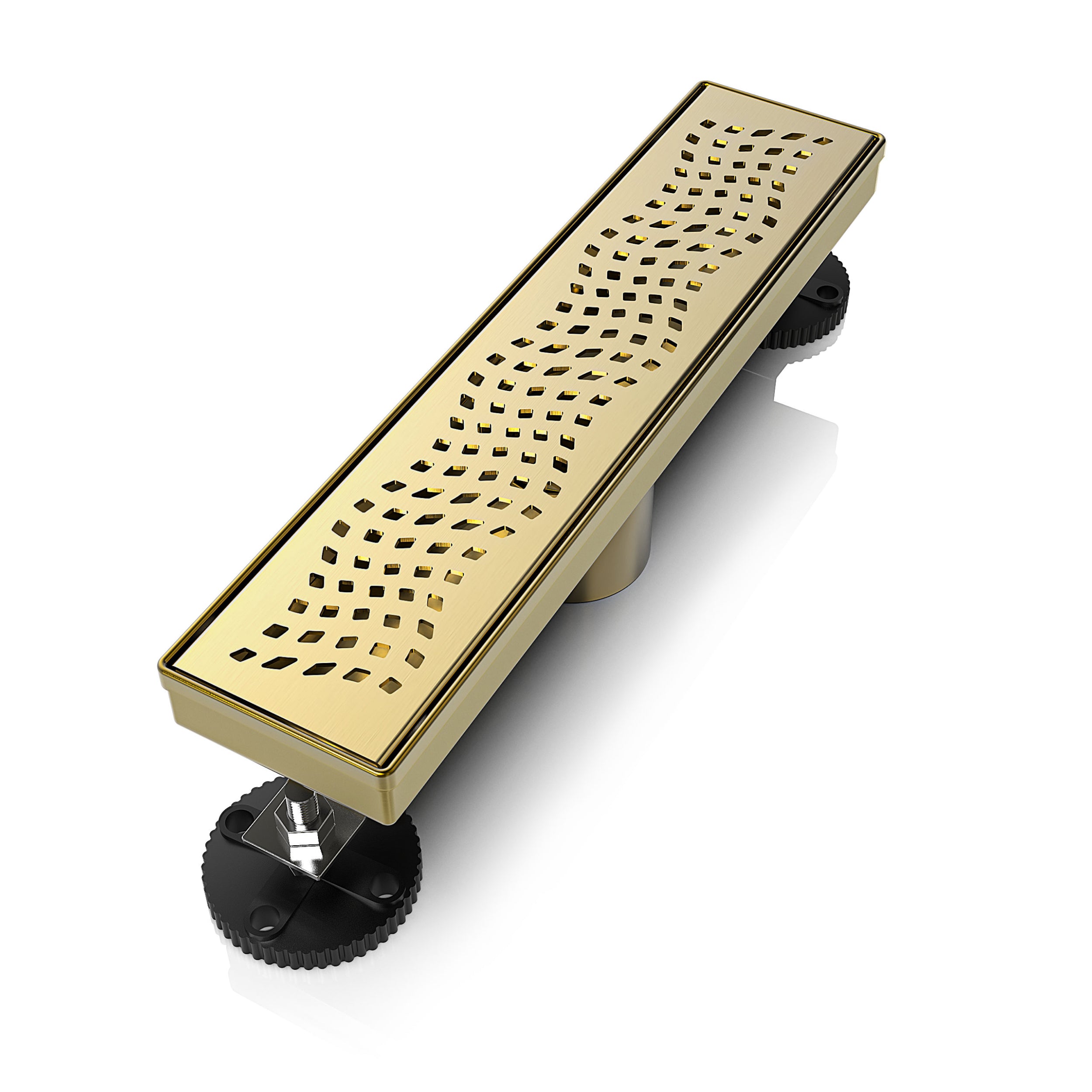 WEBANG 12 Inch Wave-Hole Pattern Linear Shower Drain With Accessories, Brushed Gold