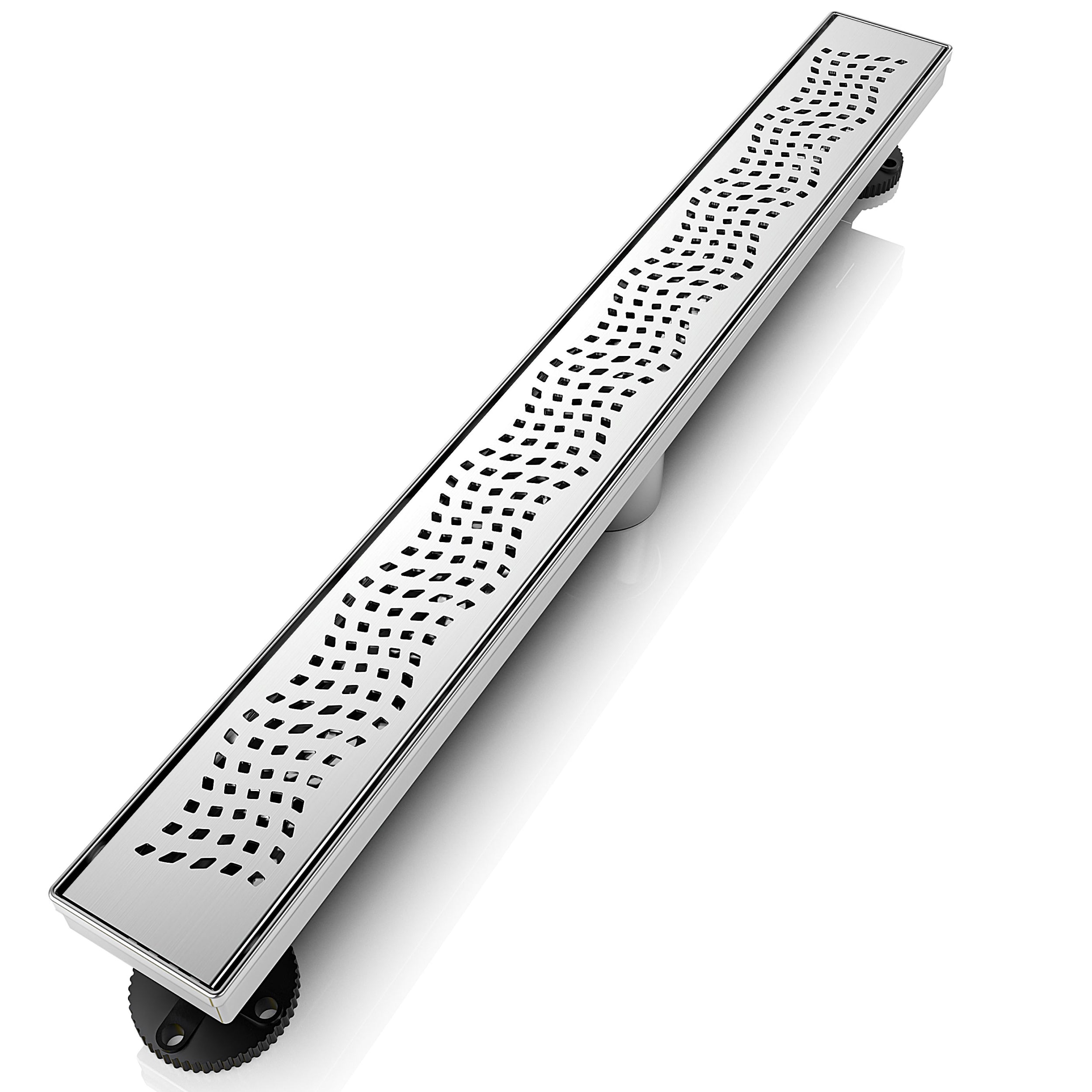 WEBANG 24 Inch Wave-Hole Pattern Linear Shower Drain With Accessories, Brushed Stainless Steel