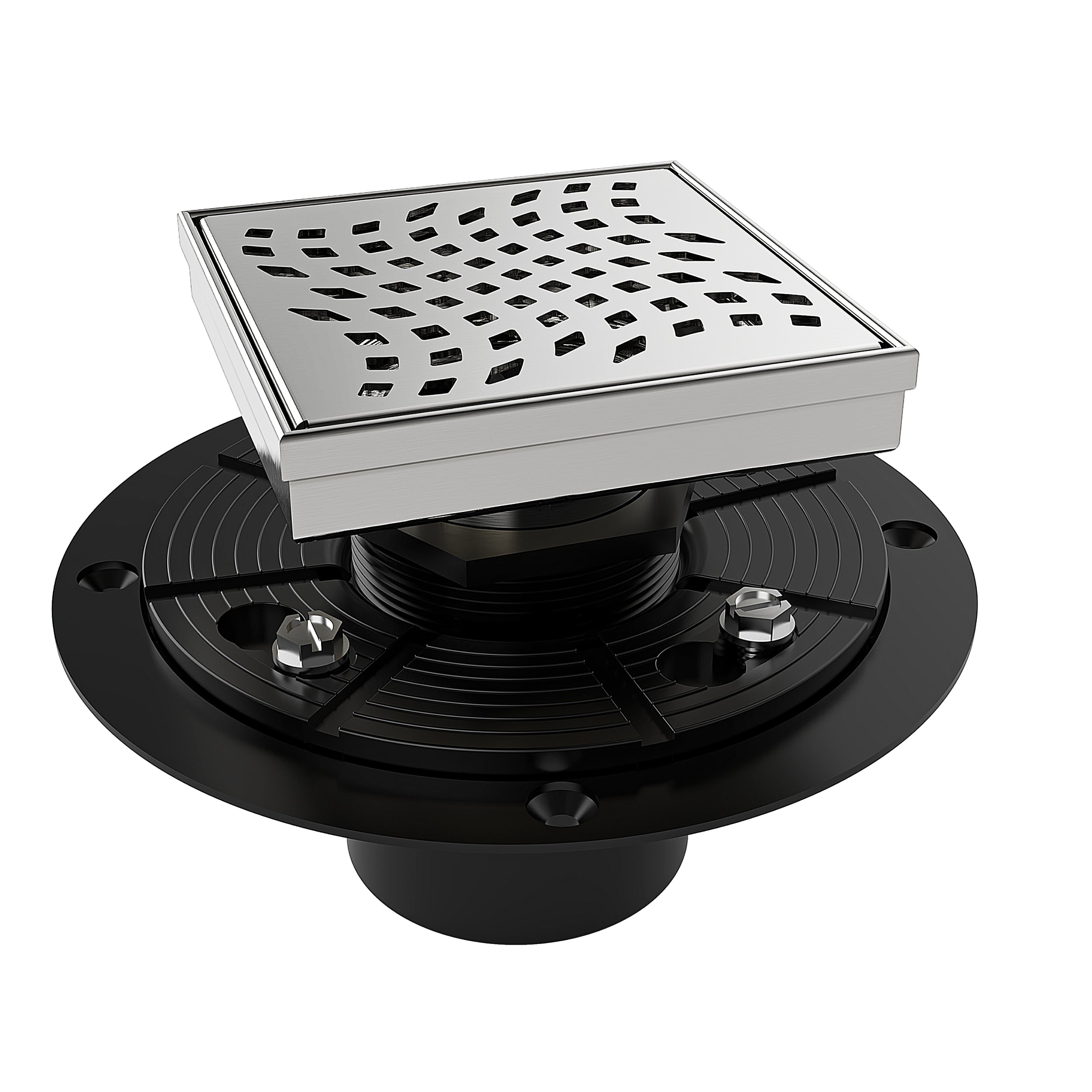 WEBANG 4 Inch Wave-Hole Pattern Square Shower Drain With Flange, Brushed Stainless Steel