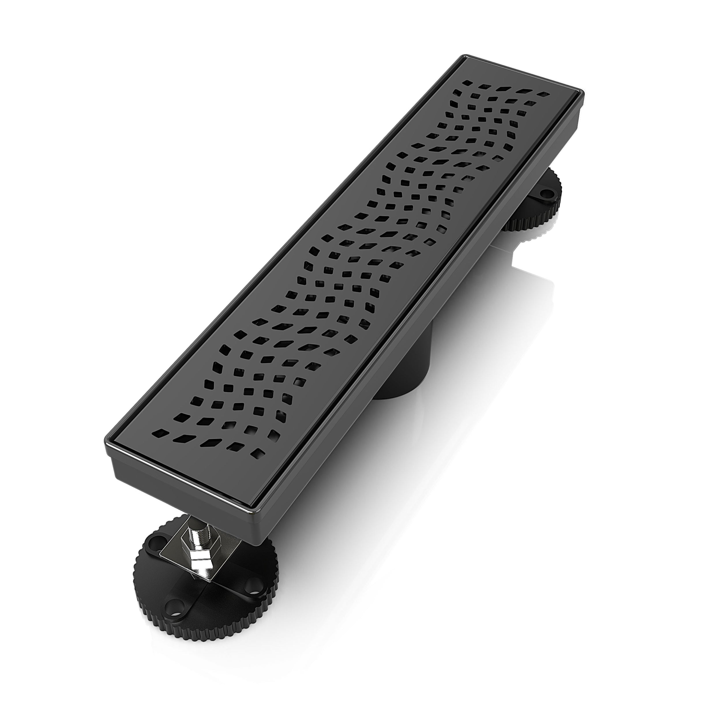 WEBANG 12 Inch Wave-Hole Pattern Linear Shower Drain With Accessories, Matte Black