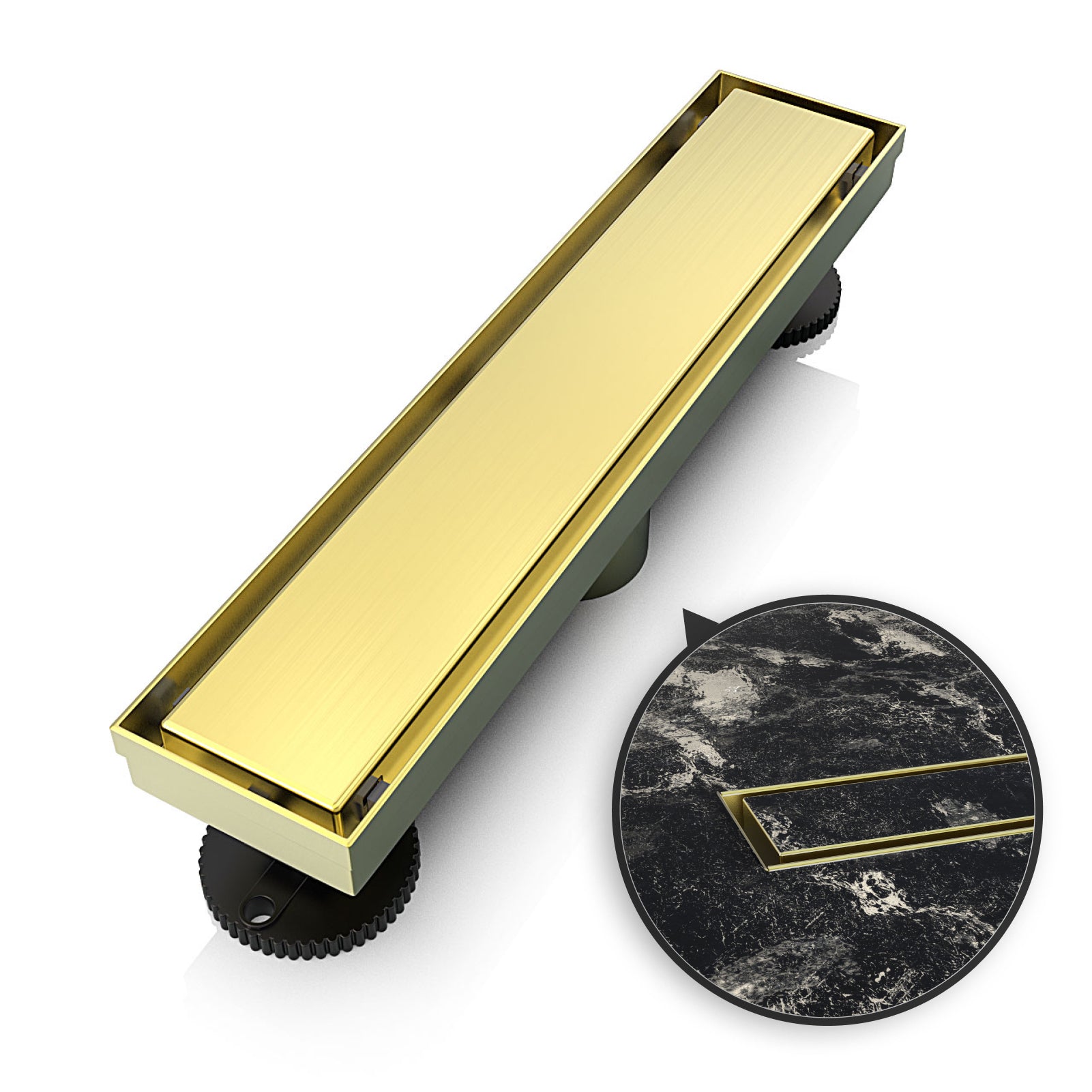 WEBANG 12 Inch Reversible 2-in-1 Linear Shower Drain With Accessories, Brushed Gold