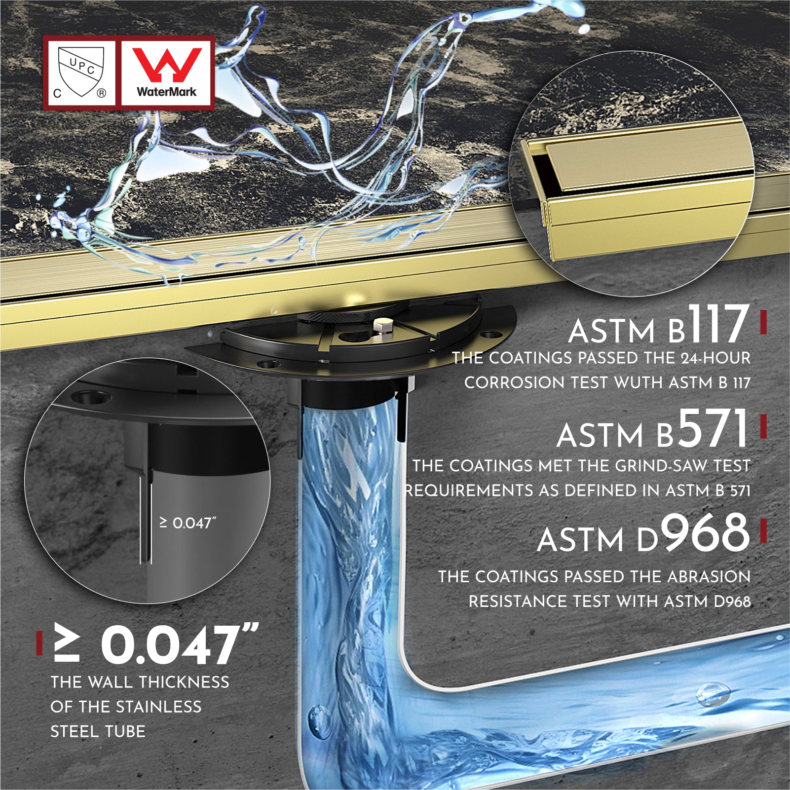 WEBANG 12 Inch Reversible 2-in-1 Linear Shower Drain With Accessories, Brushed Gold