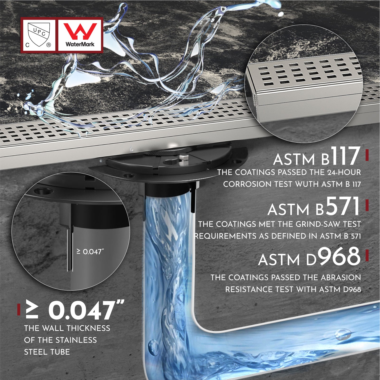 WEBANG 12 Inch Square Hole Pattern Linear Shower Drain With Accessories, Brushed Nickel