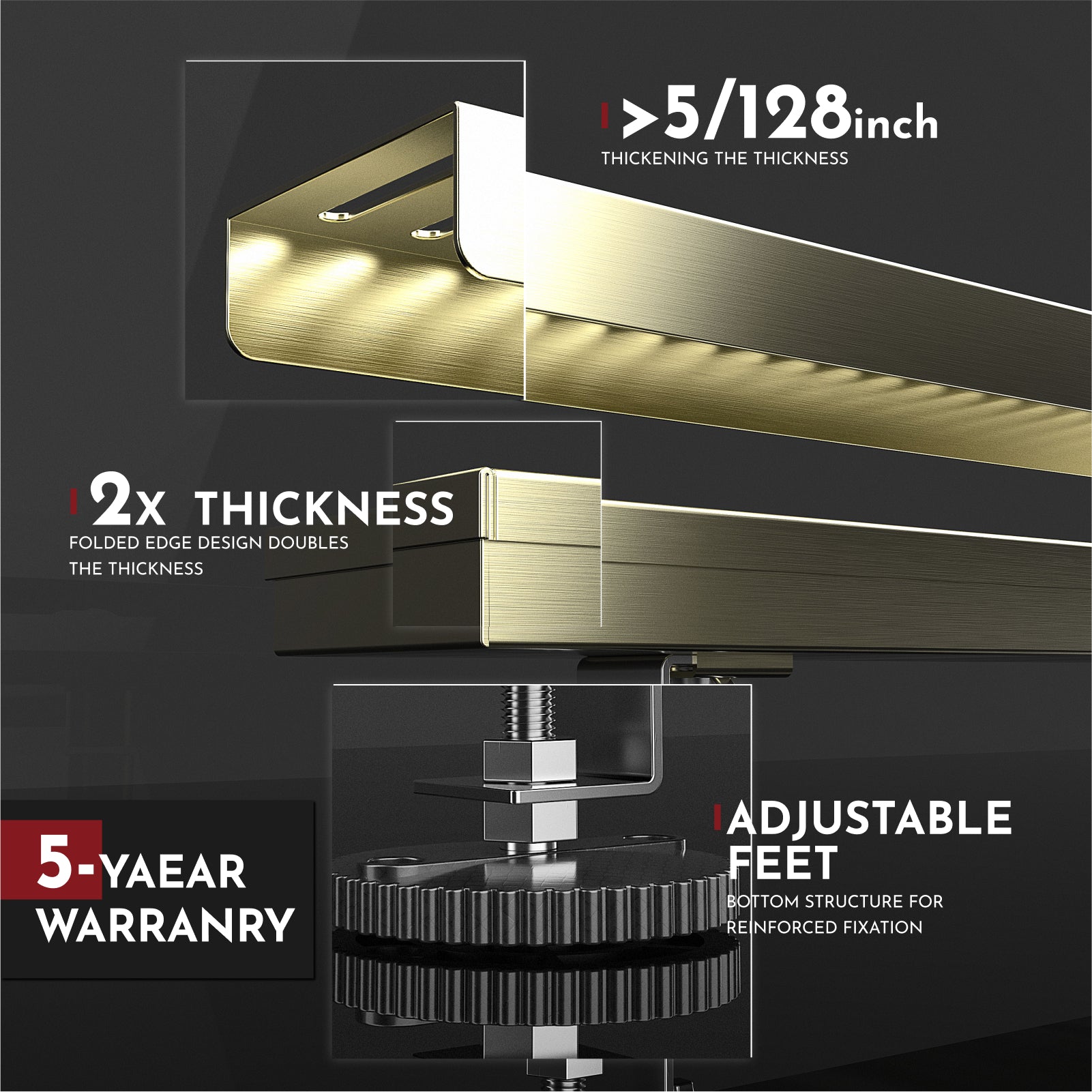 WEBANG 12 Inch Capsule Pattern Linear Shower Drain With Accessories, Brushed Gold