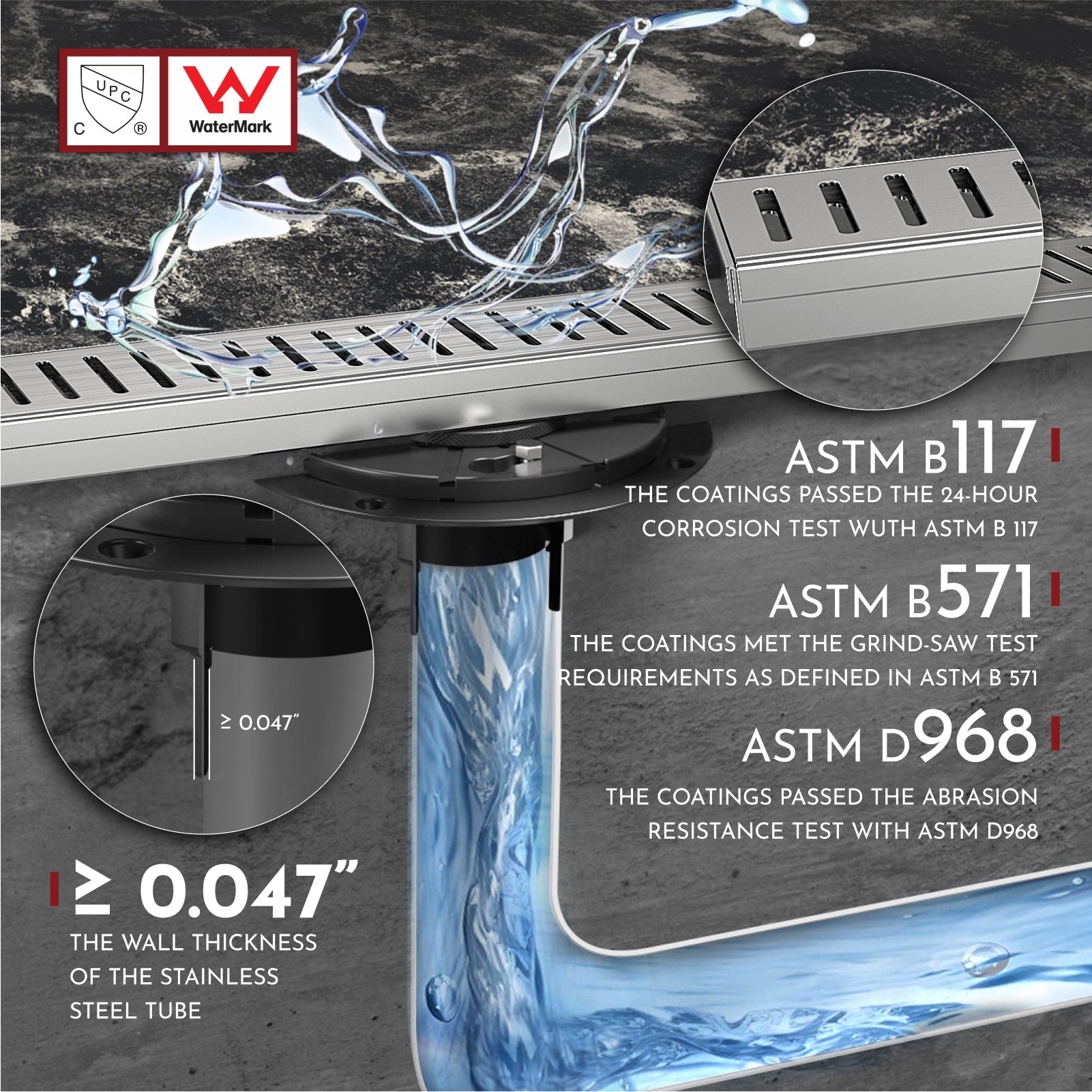 WEBANG 12 Inch Capsule Pattern Linear Shower Drain With Accessories, Brushed Stainless Steel