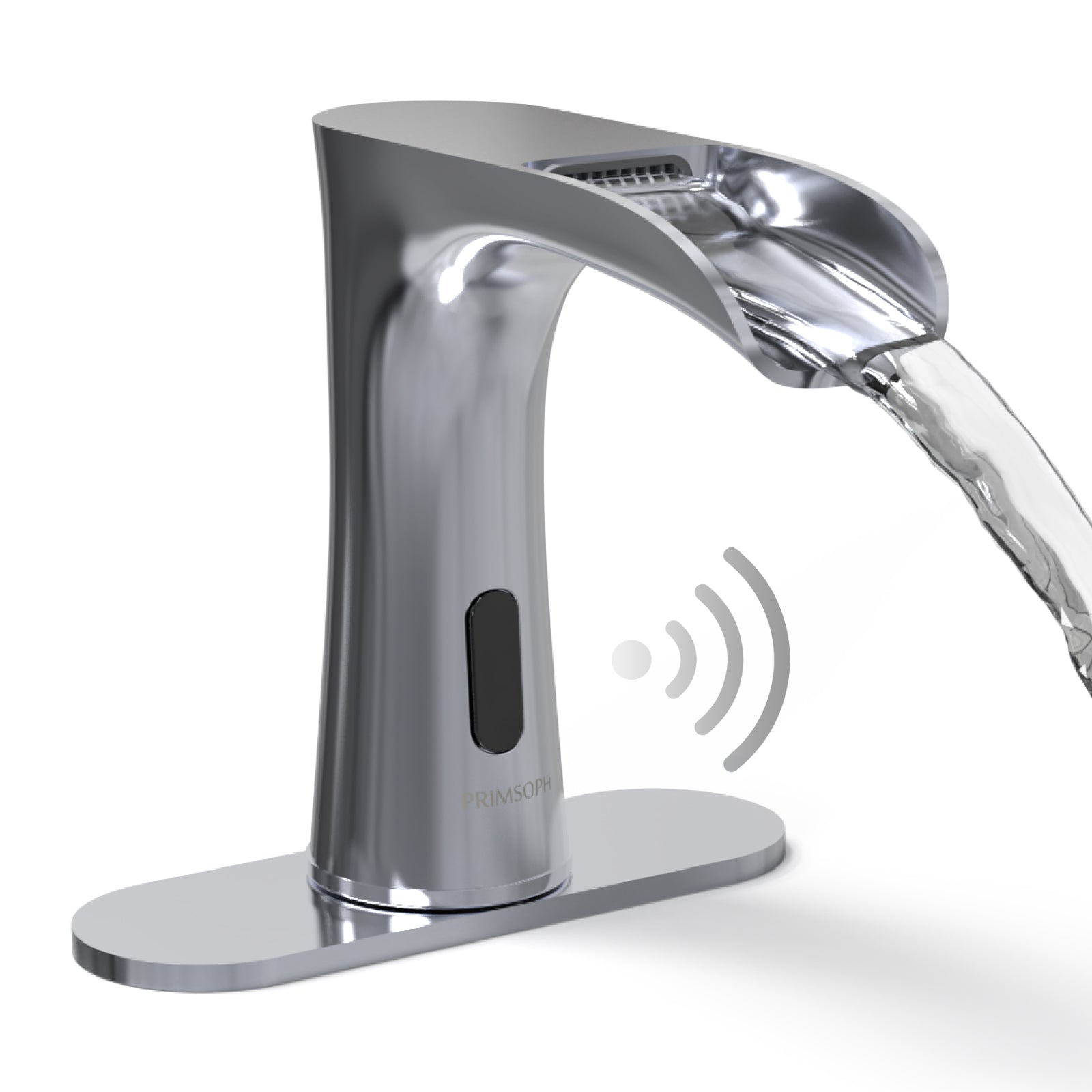 PRIMSOPH Waterfall Touchless Faucet with Temperature Mixer and Battery & Plug-In Power, Chrome