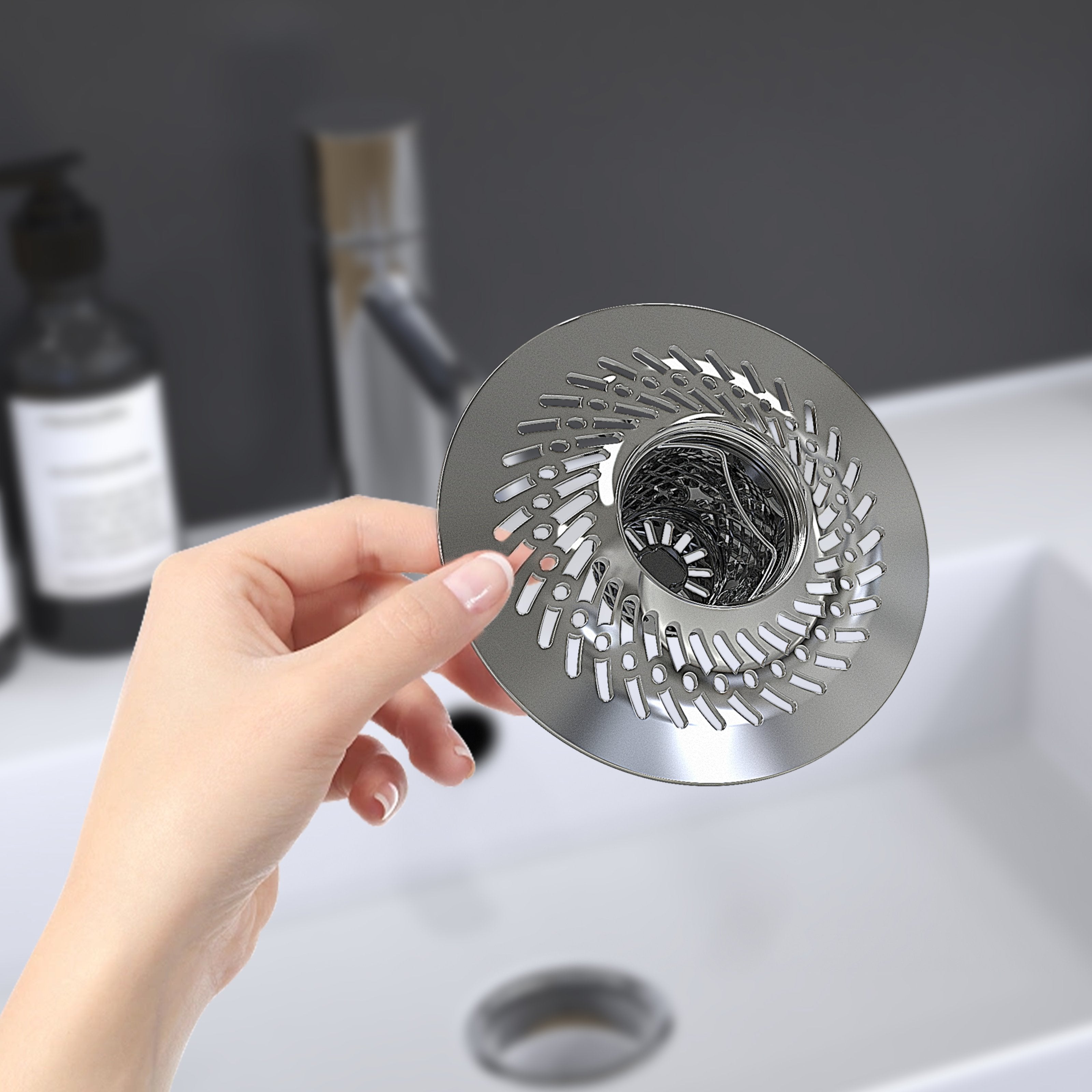 PRIMSOPH Shower Drain Hair Catcher - Pop Up Drain Hair Strainer & Trap for Bath Tub and Sink - Bathroom Drain Protector with Dual-Sided Threads