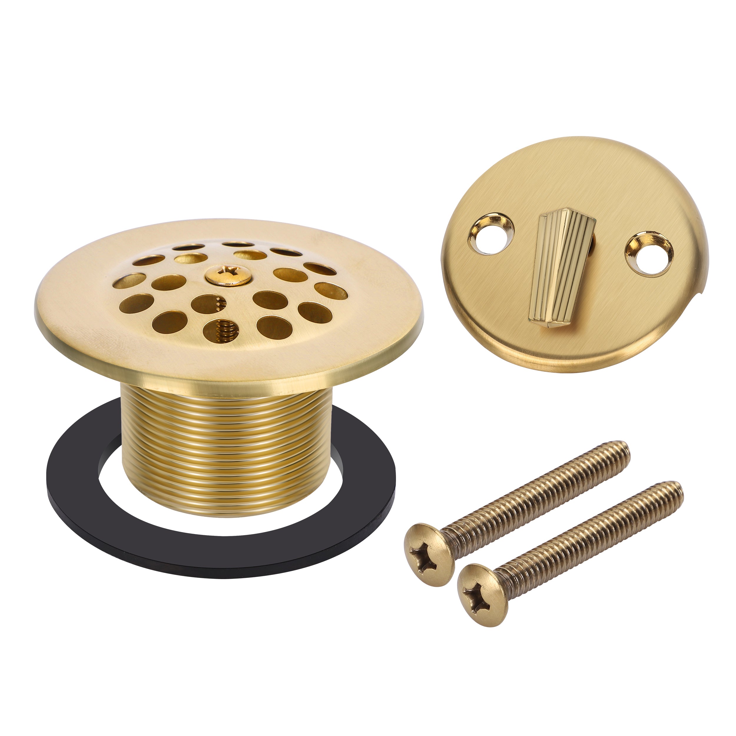 PRIMSOPH Grid Strainer Tub Drain Trim Kit with Three Hole Trip Lever Overflow Faceplate, Brushed Gold