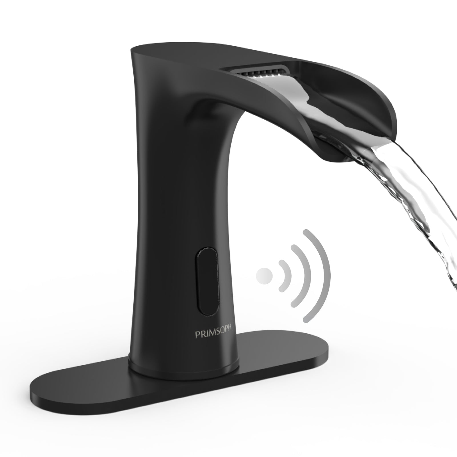 PRIMSOPH Waterfall Touchless Faucet with Temperature Mixer and Battery & Plug-In Power, Matte Black