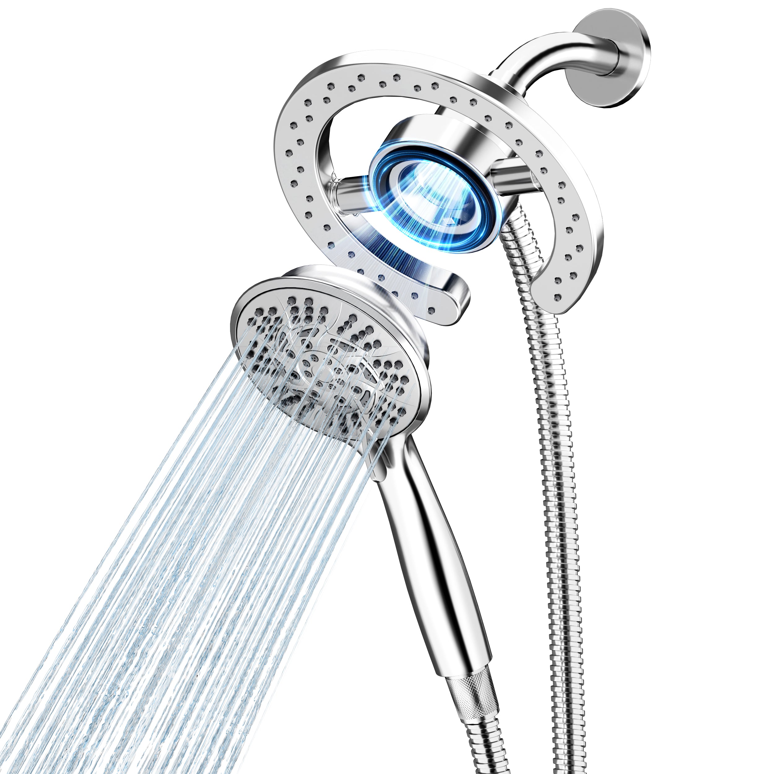 PRIMSOPH 10-Mode High Pressure Handheld and Round Rainfall Shower Head with Magnetic Docking and Stainless Steel Hose, Chrome