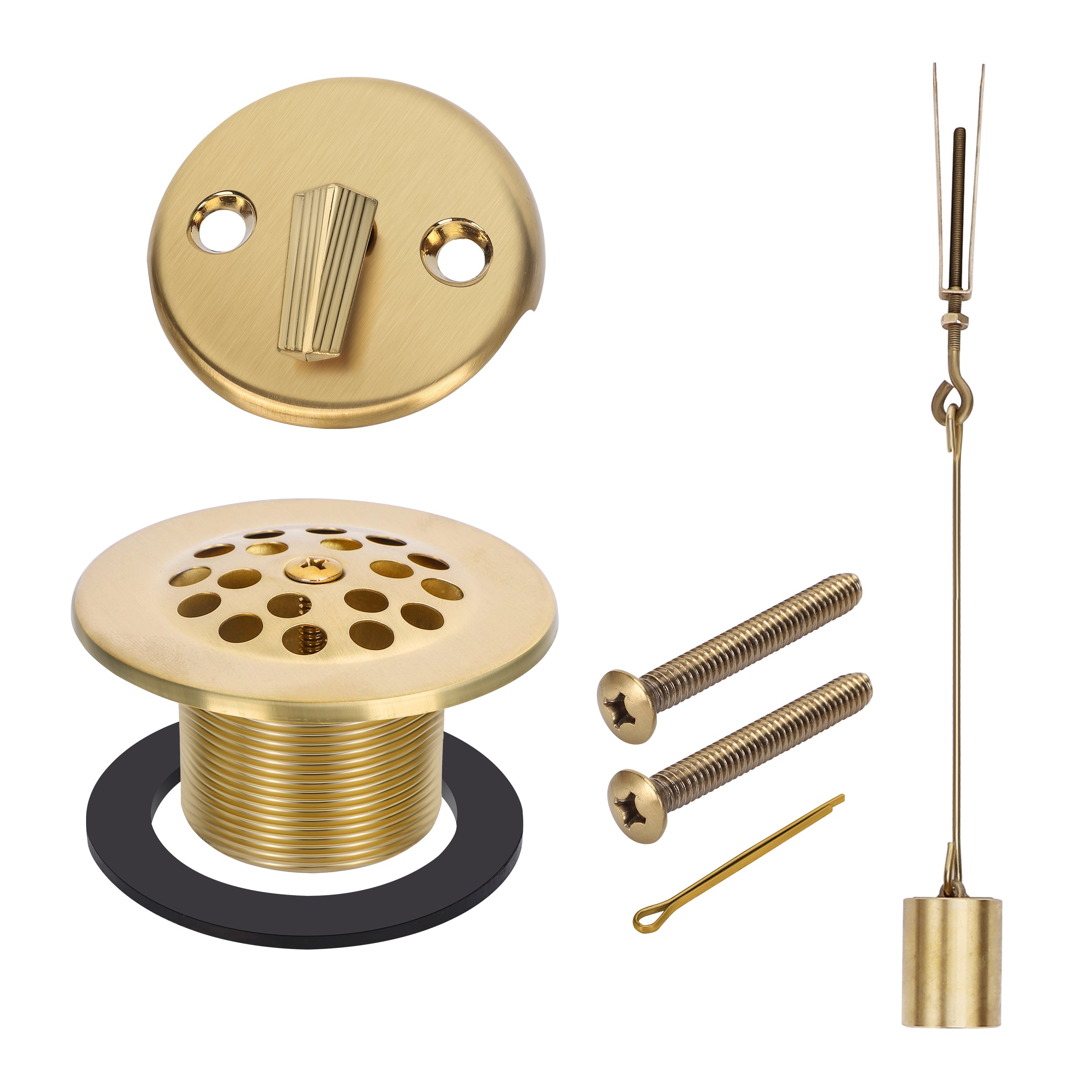 PRIMSOPH Grid Strainer Tub Drain Trim Kit with Three Hole Trip Lever Overflow Faceplate and Linkage, Brushed Gold